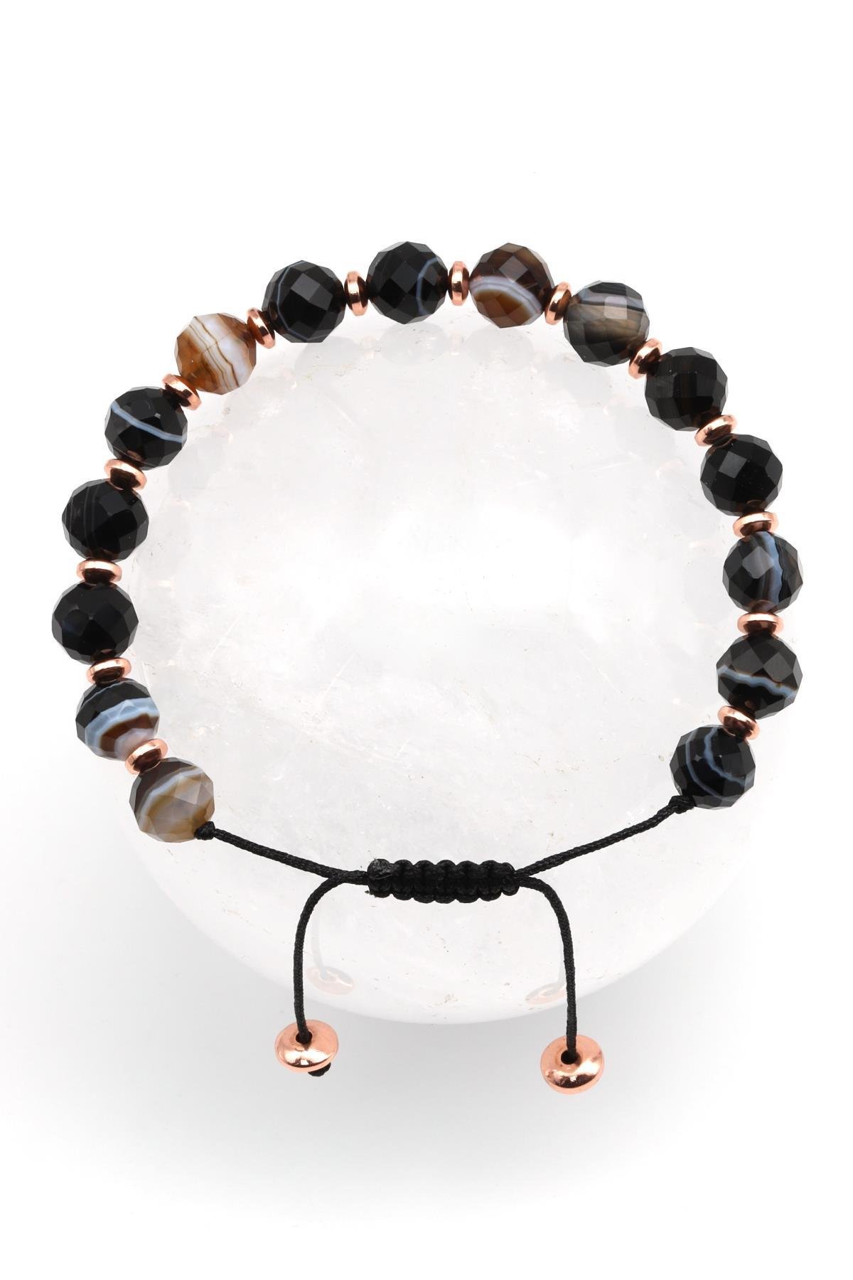 Akik Doğal Taş Makrome Örme Bileklik Fasetli Kesim