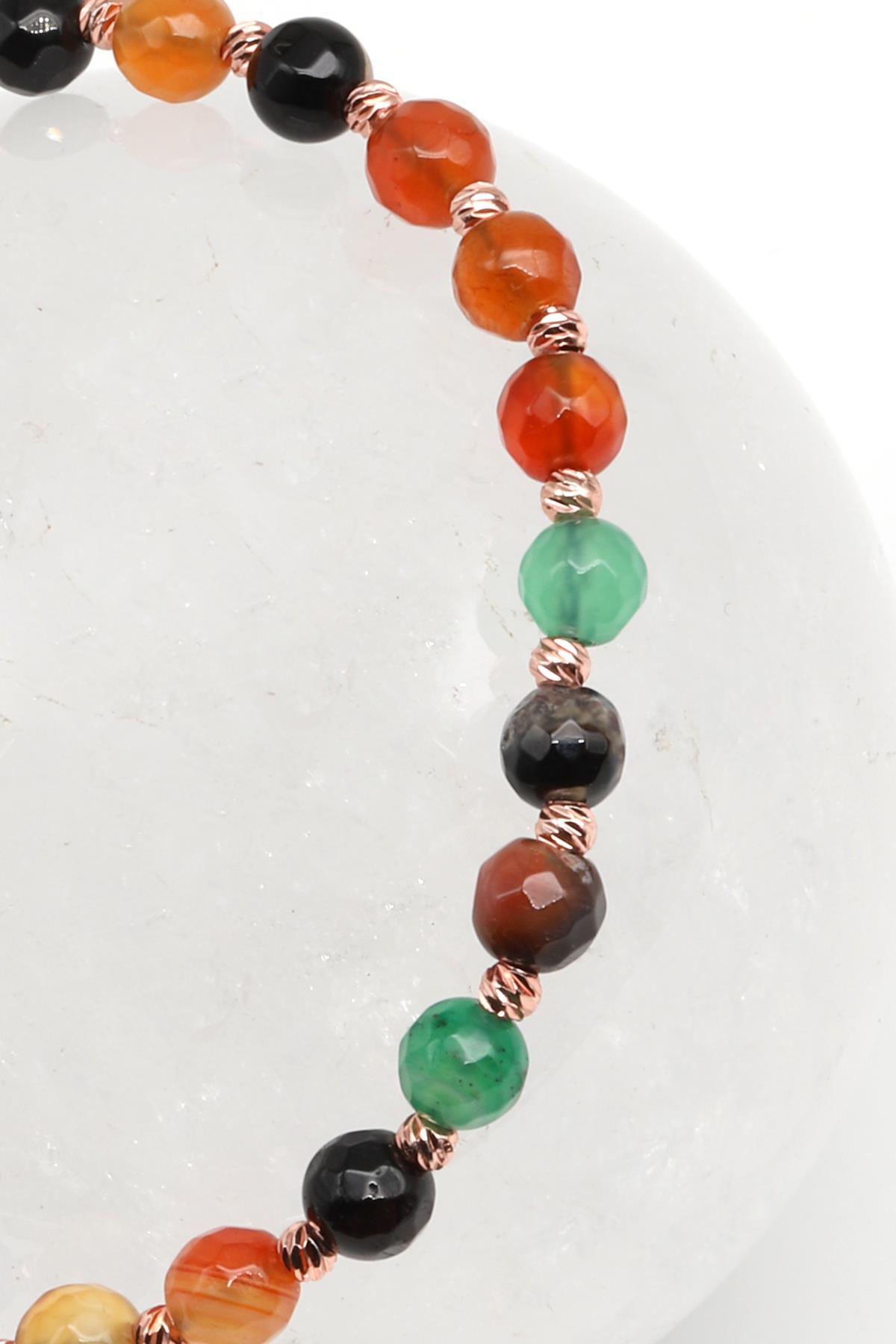 Akik Doğal Taş Makrome Örme Bileklik Fasetli Küre Kesim