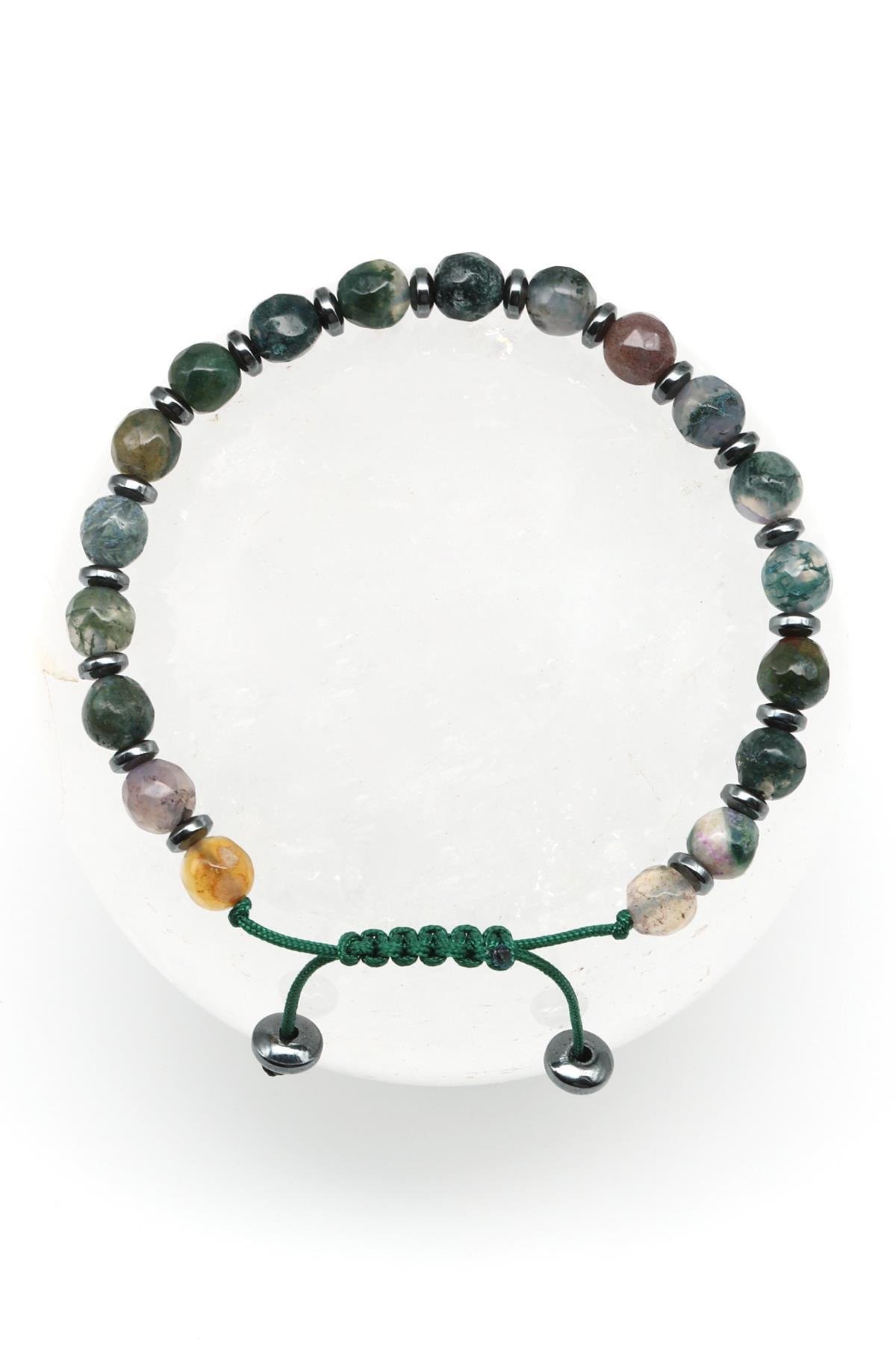 Akik Doğal Taş Makrome Örme Bileklik Fasetli Kesim