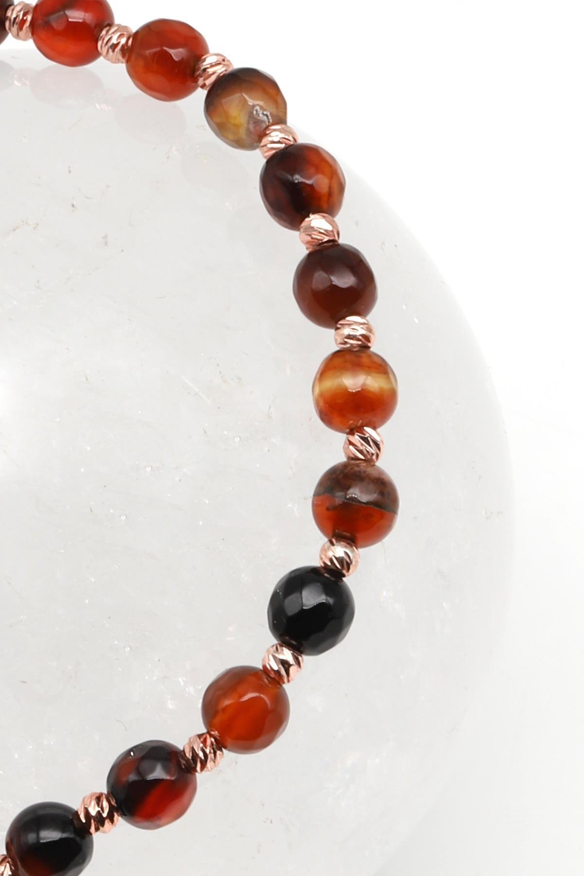 Akik Doğal Taş Makrome Örme Bileklik Fasetli Küre Kesim