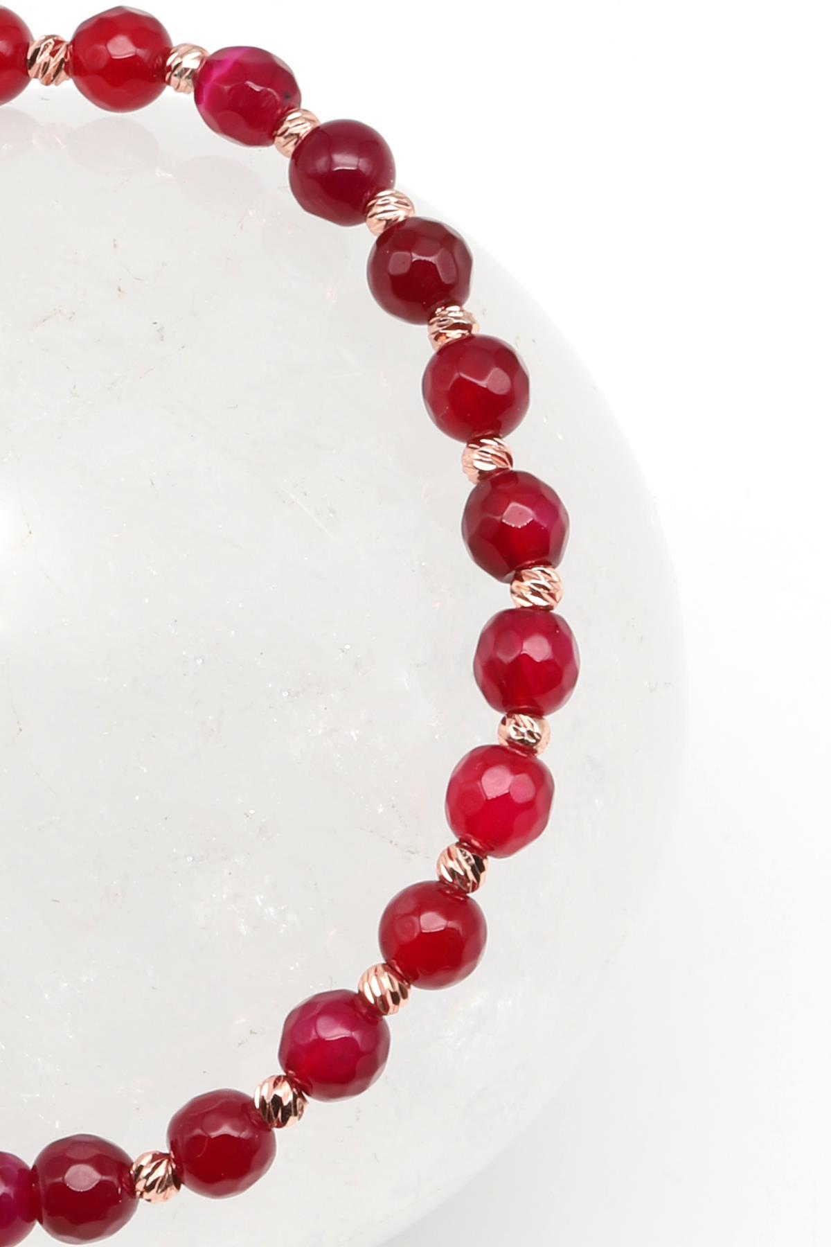 Akik Doğal Taş Makrome Örme Bileklik Fasetli Küre Kesim