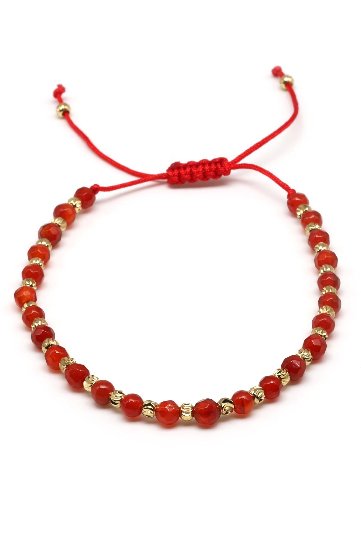 Akik Doğal Taş Makrome Örme Bileklik Fasetli Küre Kesim