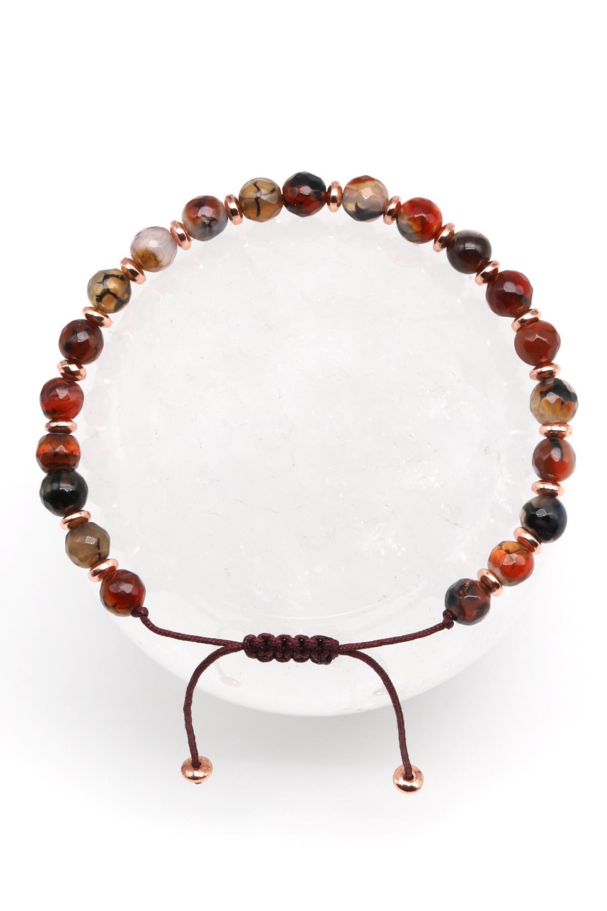 Akik Doğal Taş Makrome Örme Bileklik Fasetli Küre Kesim