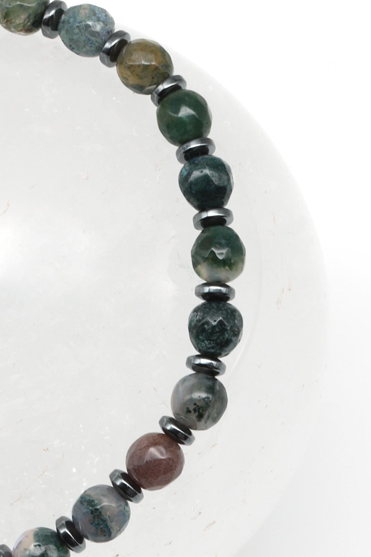 Akik Doğal Taş Makrome Örme Bileklik Fasetli Kesim