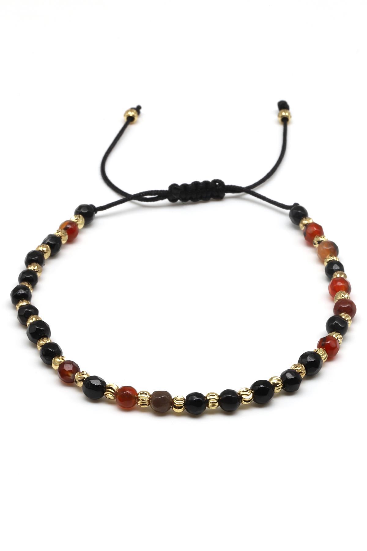 Akik Doğal Taş Makrome Örme Bileklik Fasetli Küre Kesim