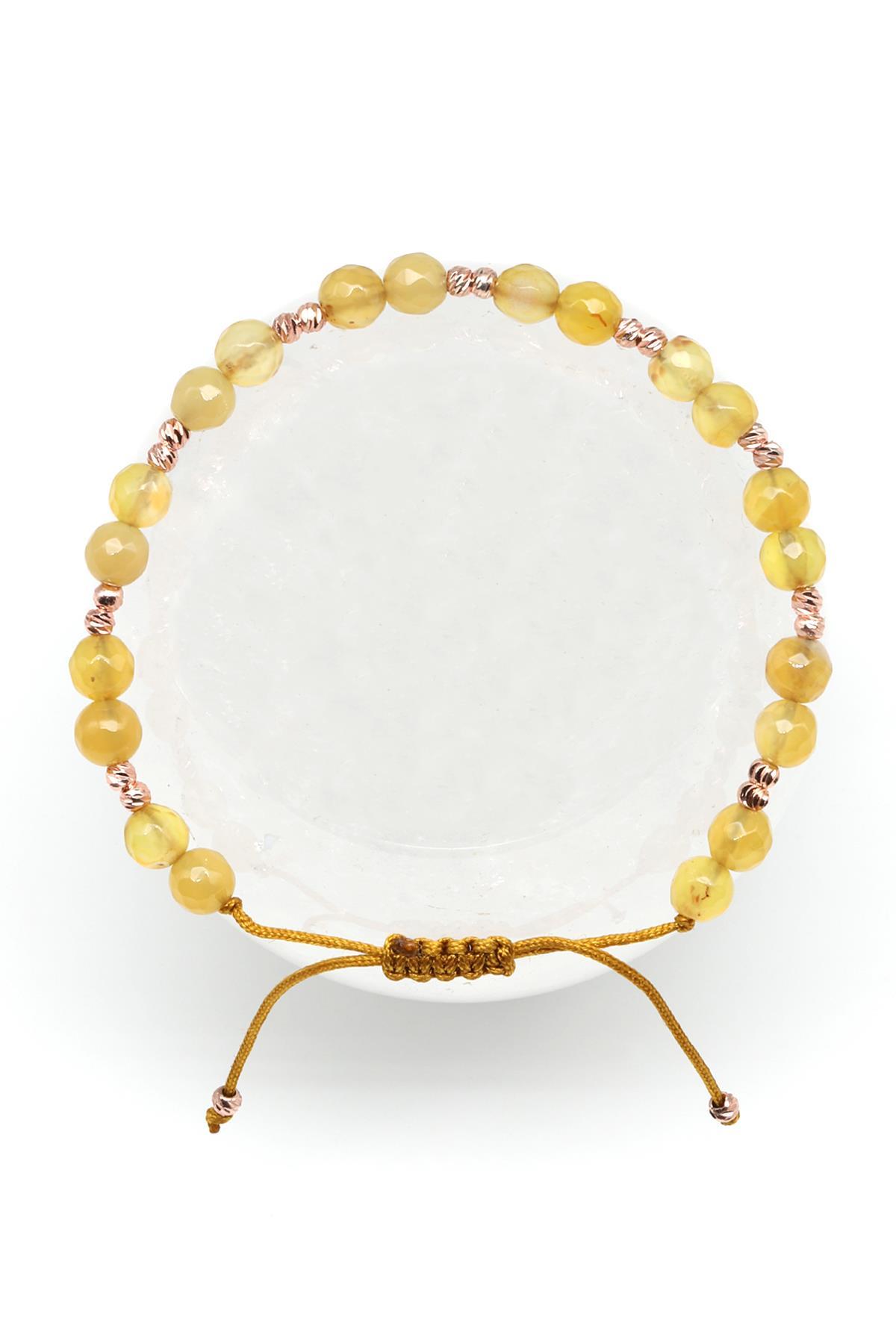 Akik Doğal Taş Makrome Örme Bileklik Fasetli Küre Kesim