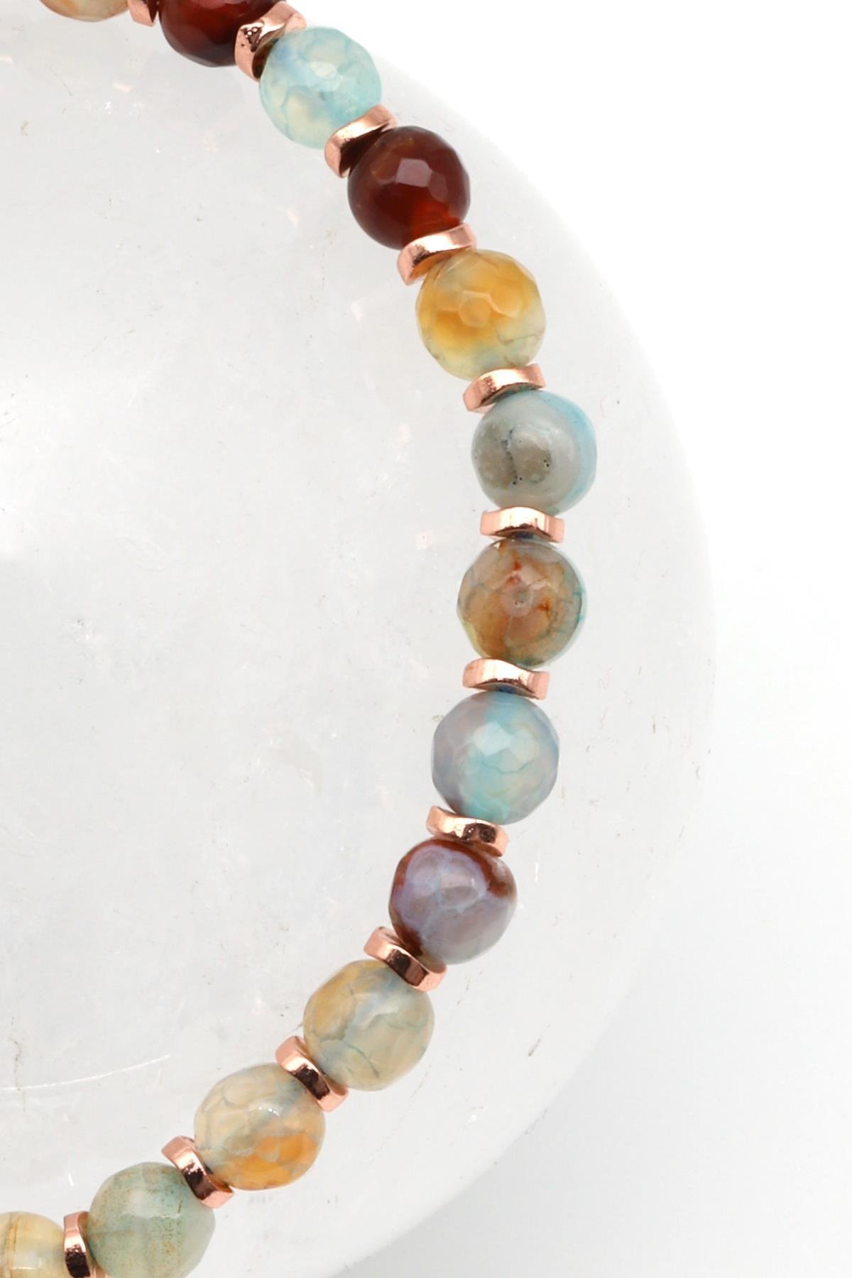 Akik Doğal Taş Makrome Örme Bileklik Faset Kesim