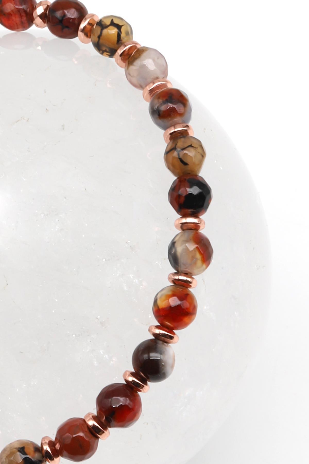 Akik Doğal Taş Makrome Örme Bileklik Fasetli Küre Kesim