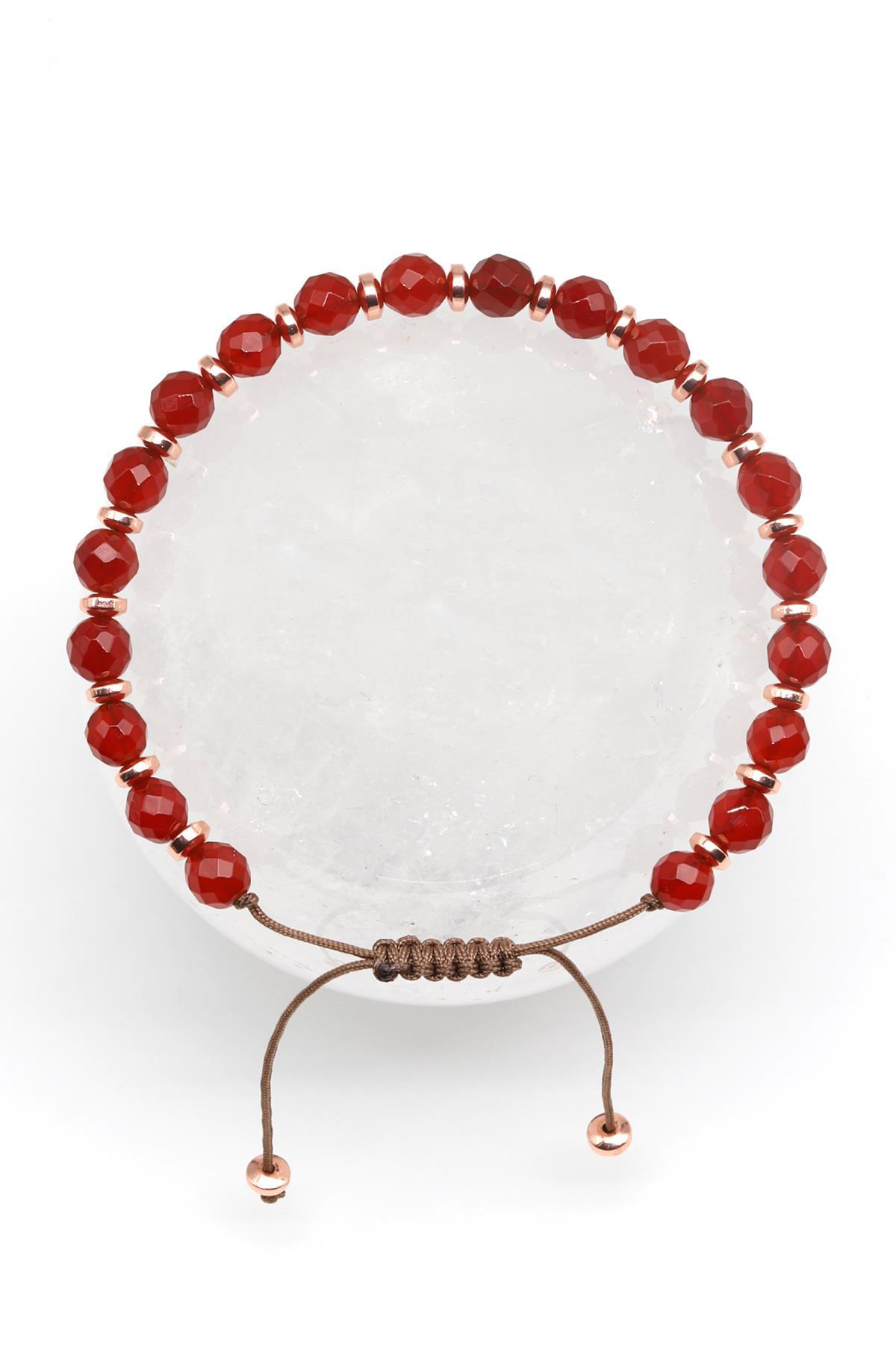 Akik Doğal Taş Makrome Örme Bileklik Fasetli Küre Kesim