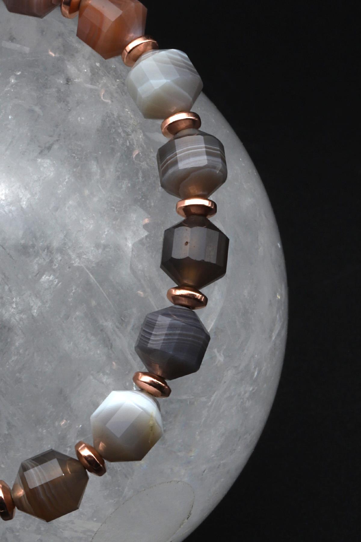 Akik Doğal Taş Makrome Örme Bileklik Hexagonal Kesim