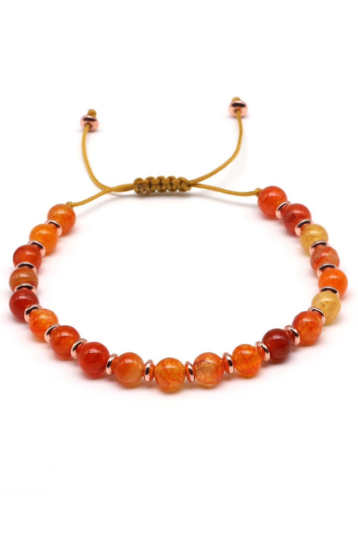 Akik Doğal Taş Makrome Örme Bileklik Küre Kesim