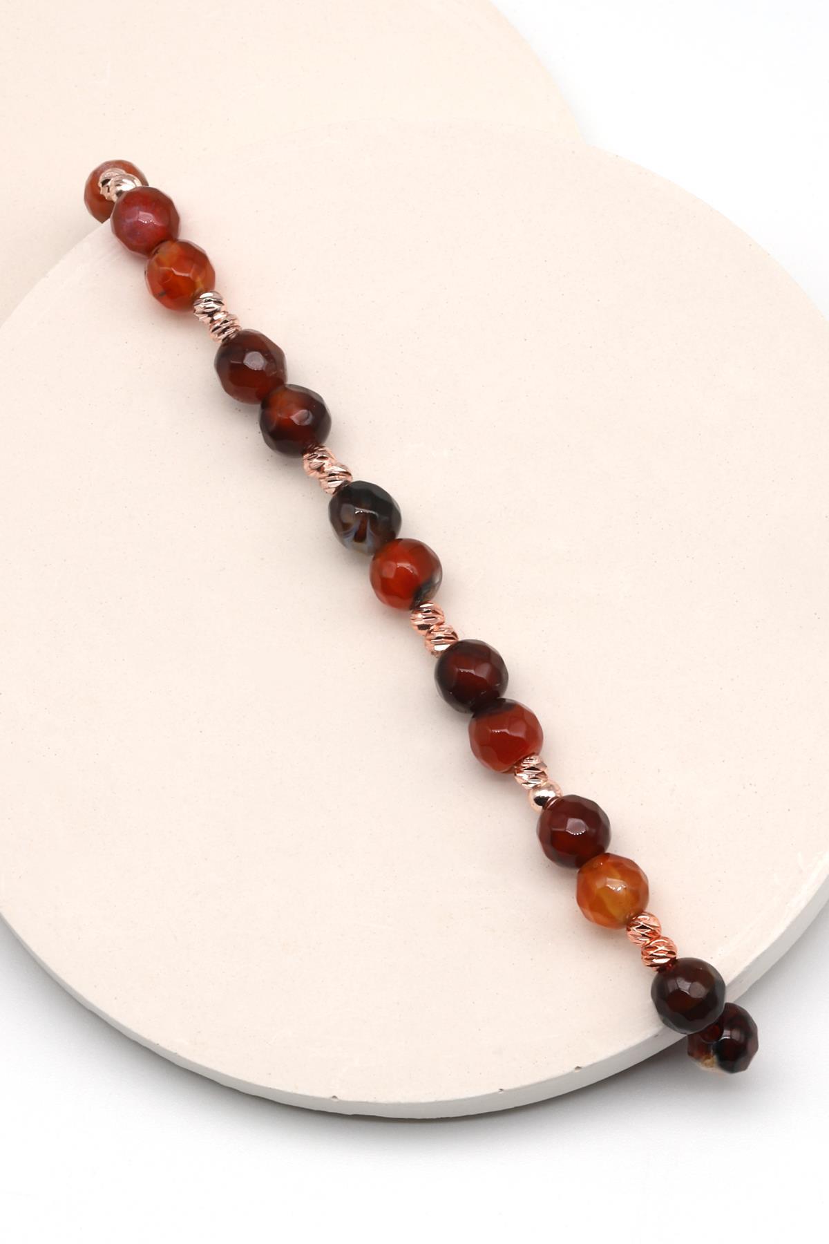 Akik Doğal Taş Makrome Örme Bileklik Küre Kesim