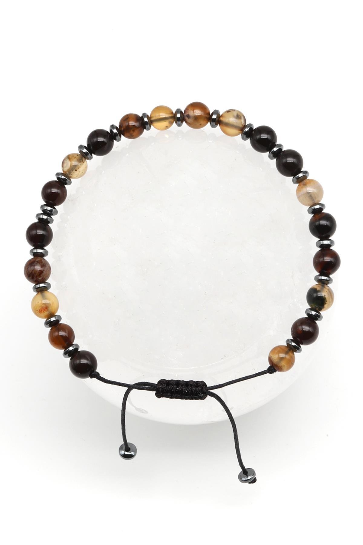 Akik Doğal Taş Makrome Örme Bileklik Küre Kesim