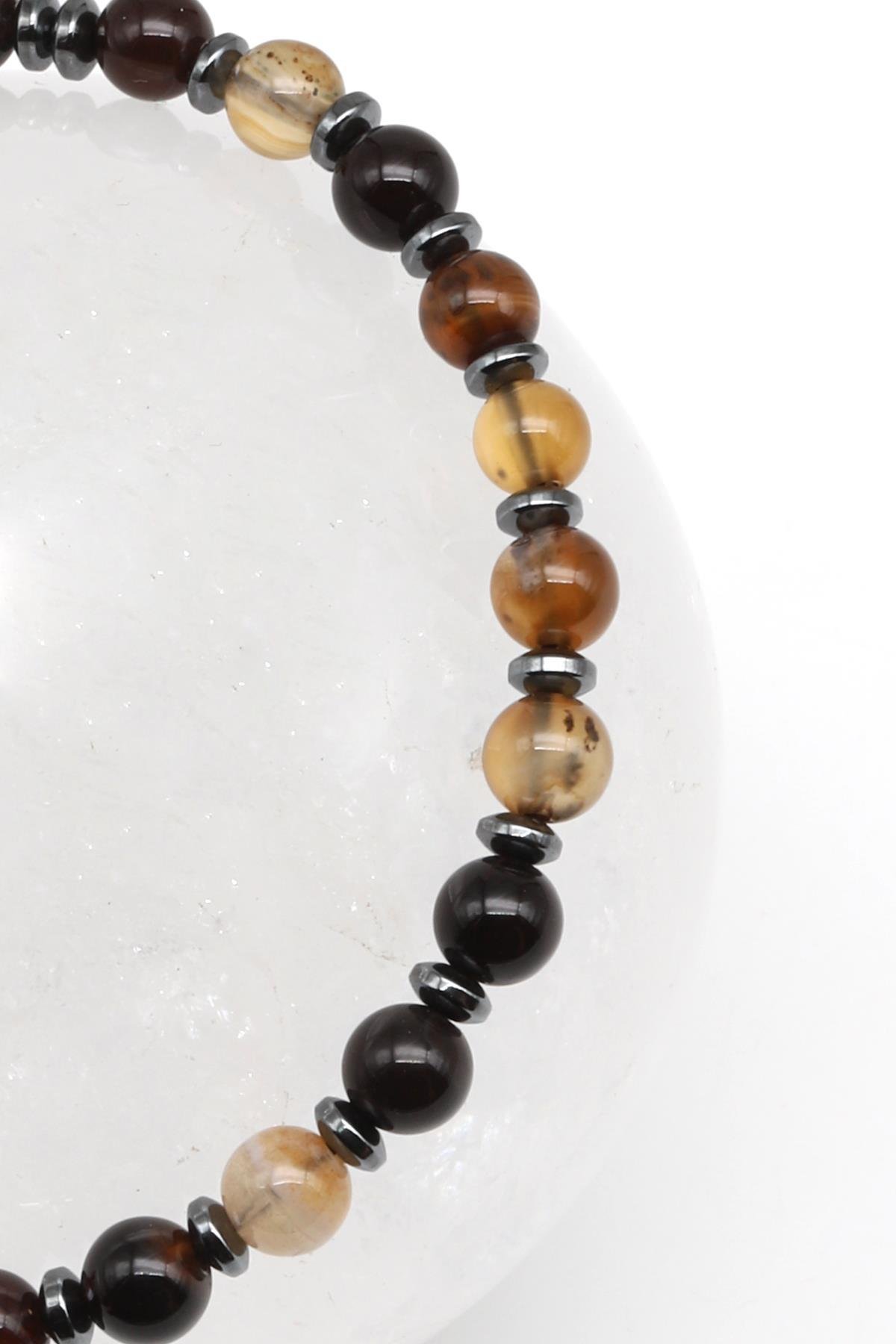 Akik Doğal Taş Makrome Örme Bileklik Küre Kesim