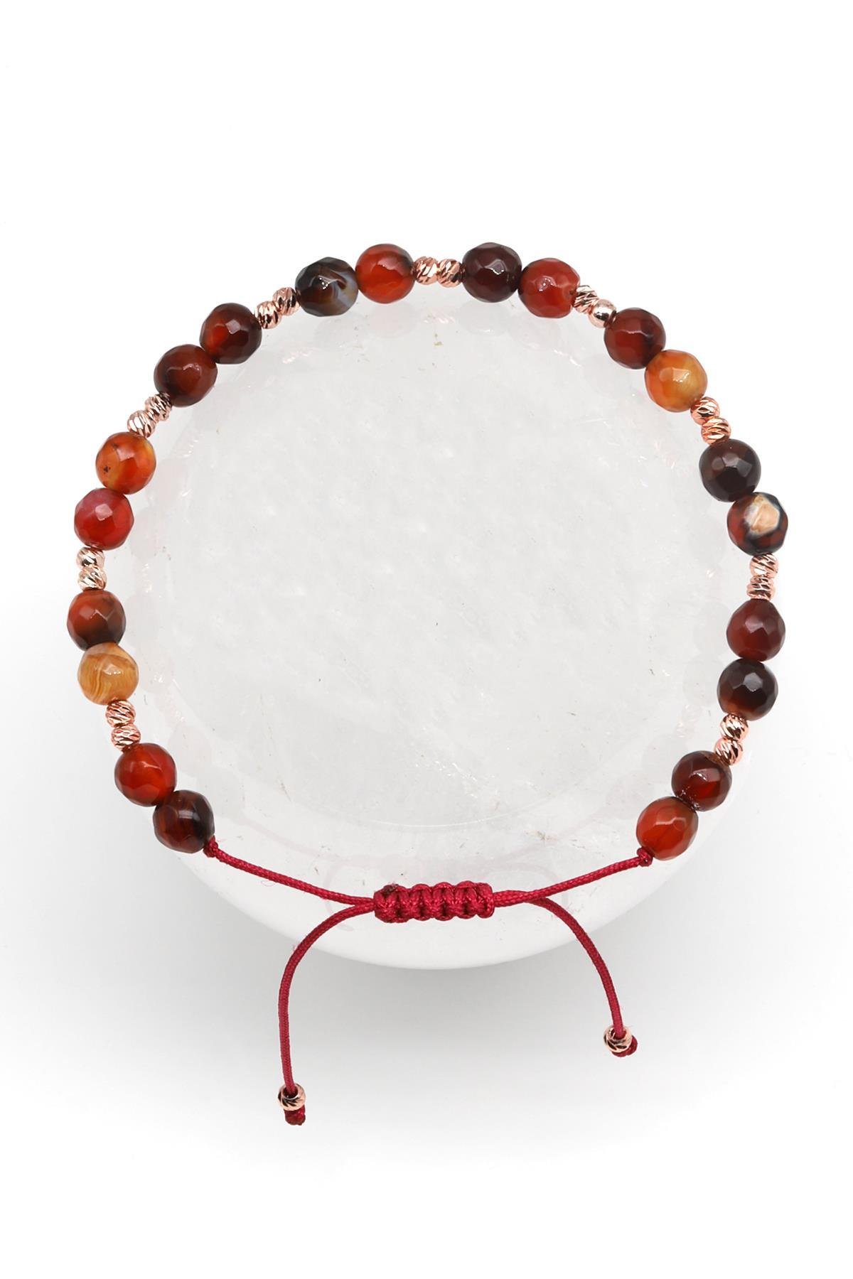 Akik Doğal Taş Makrome Örme Bileklik Küre Kesim