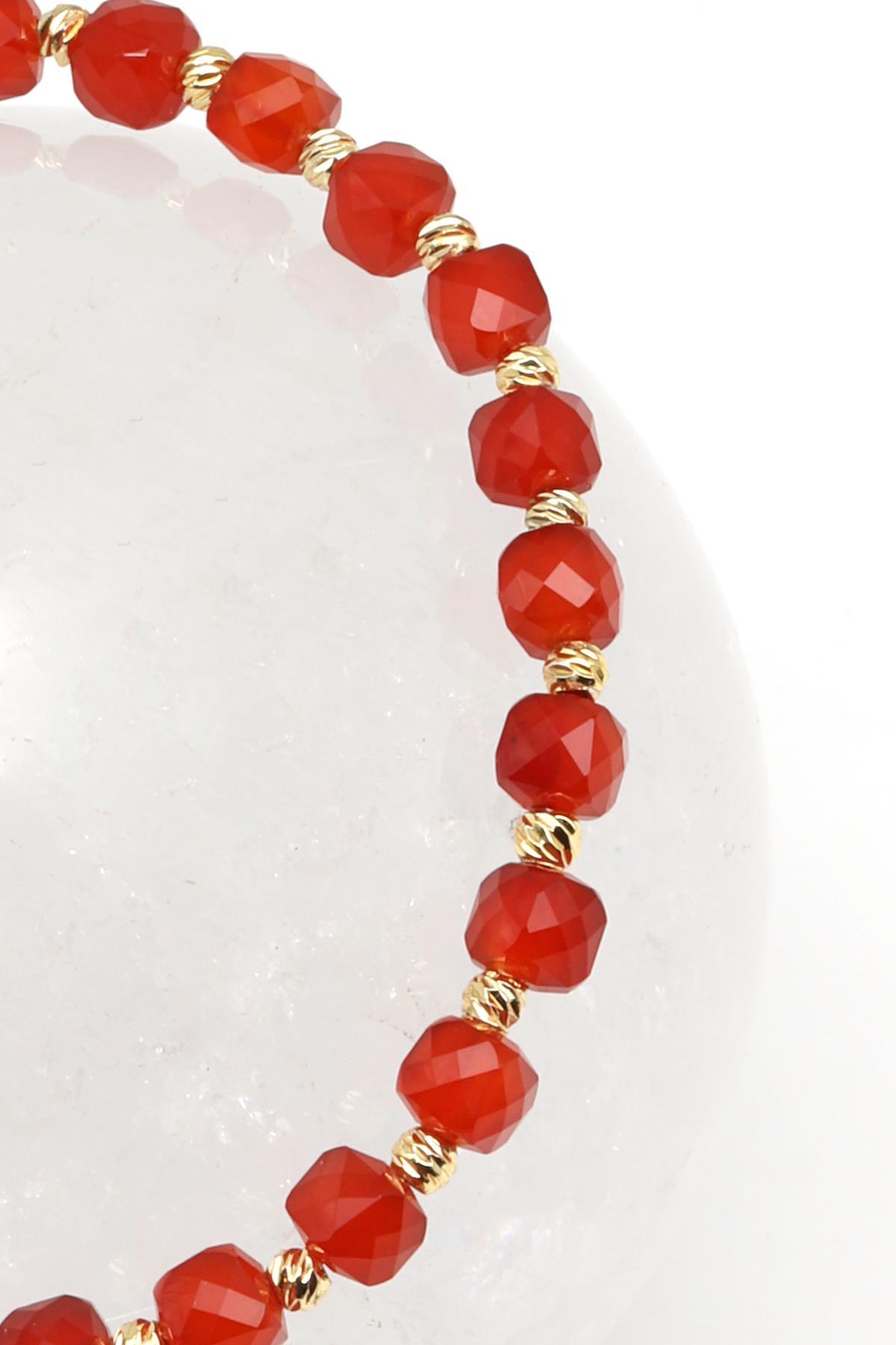 Akik Doğal Taş Makrome Örme Bileklik Küp Kesim