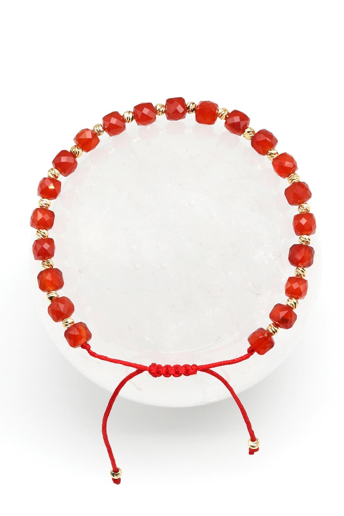 Akik Doğal Taş Makrome Örme Bileklik Küp Kesim