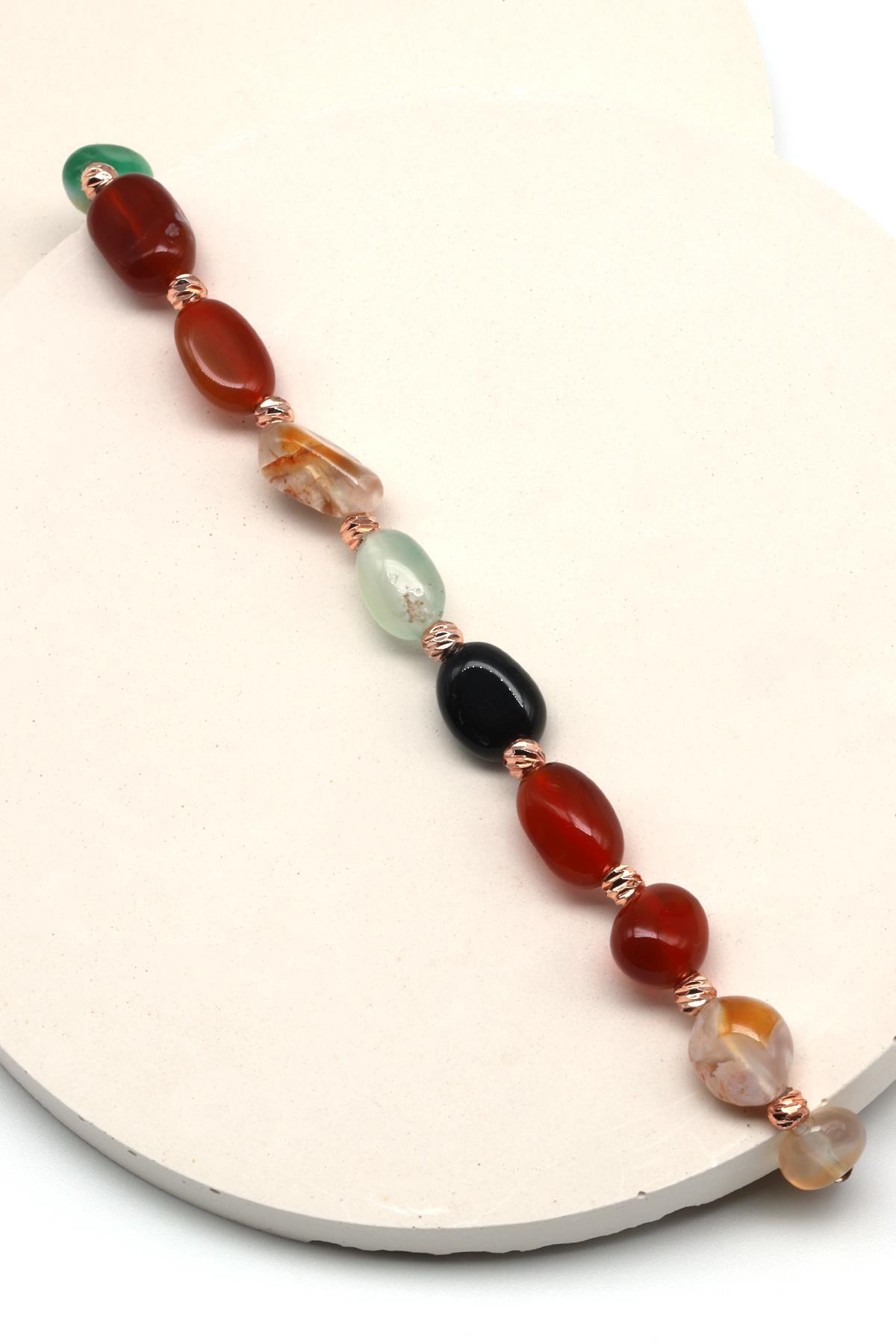 Akik Doğal Taş Makrome Örme Bileklik Mercimek Kesim