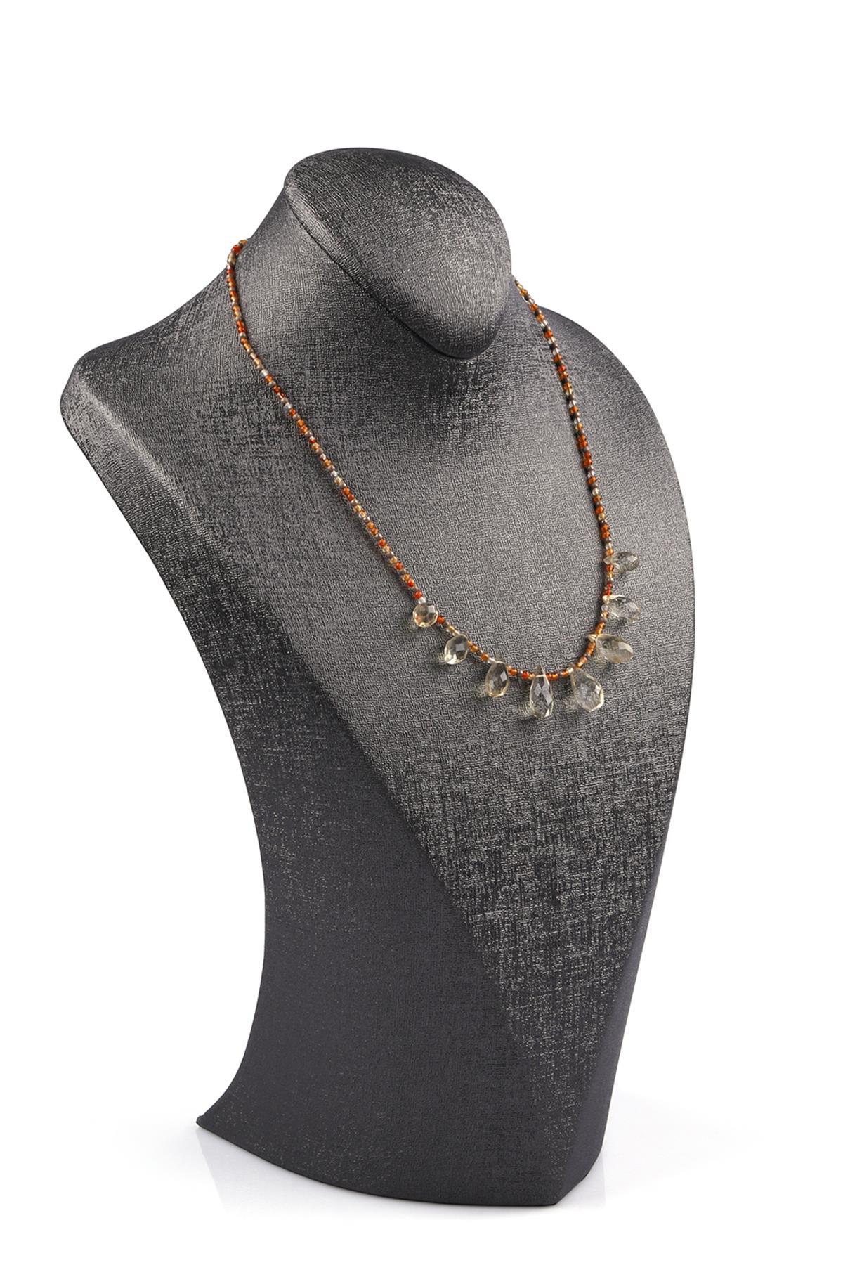 Akik - Limon Kuvars Doğal Taş Tasarım Kolye