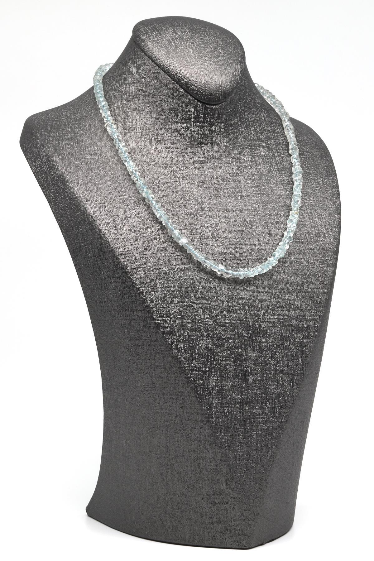 Akuamarin ( A Kalite ) Doğal Taş 925 Ayar Gümüş Rondel Kesim Kolye