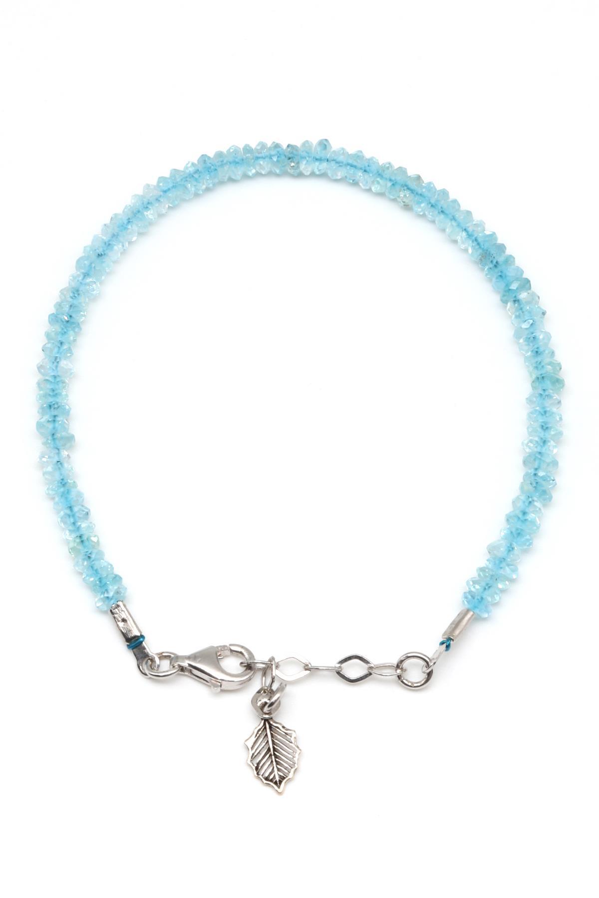 Akuamarin Doğal Taş 925 Ayar Gümüş Bileklik Rondel Kesim