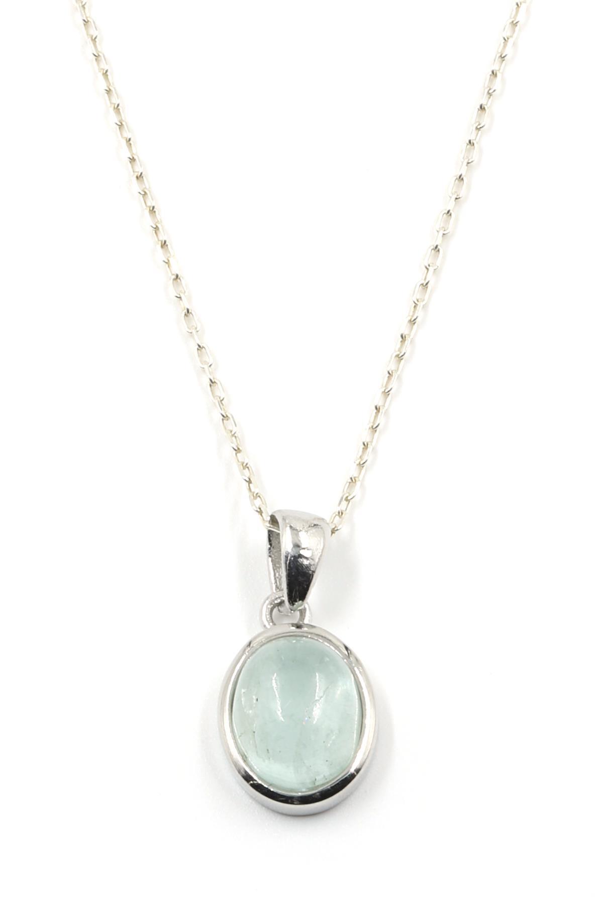 Akuamarin Doğal Taş 925 Ayar Gümüş Kolye