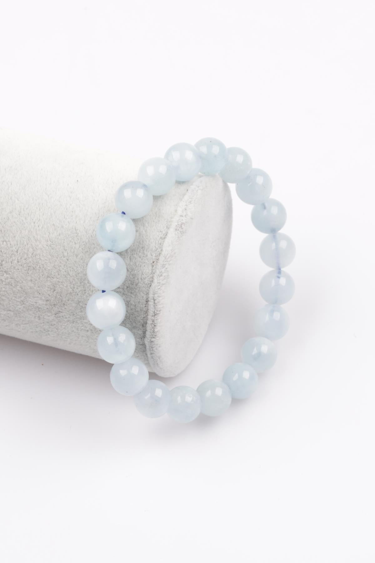 Akuamarin Doğal Taş Bileklik 10 mm Küre Kesim