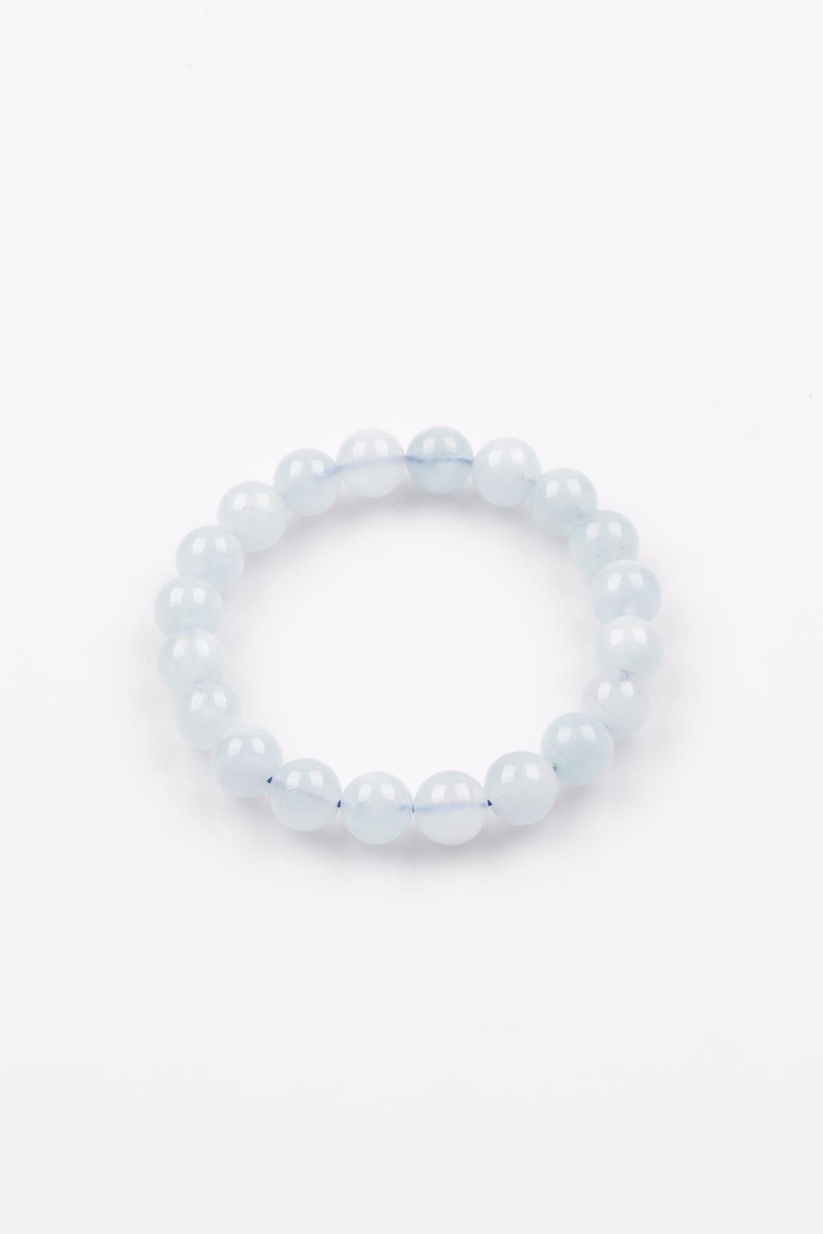 Akuamarin Doğal Taş Bileklik 10 mm Küre Kesim