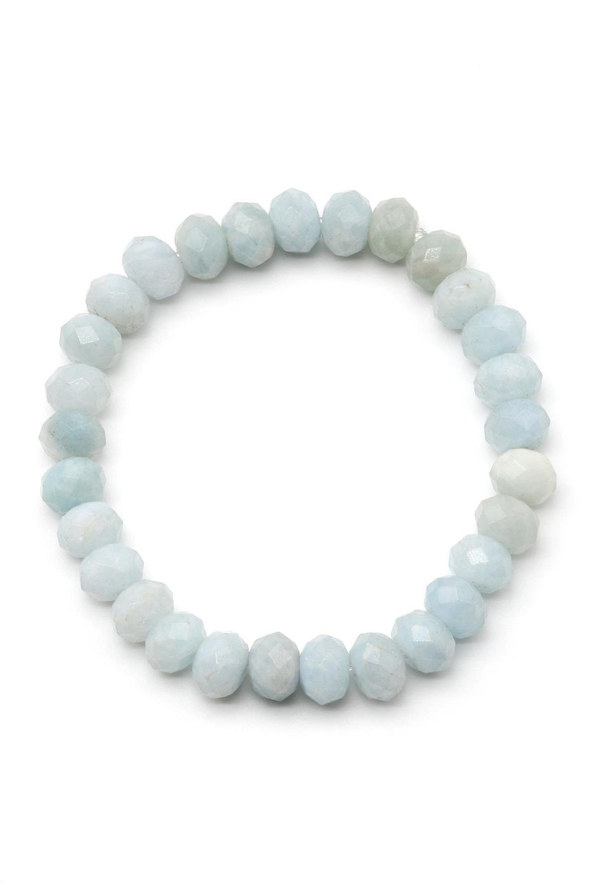 Akuamarin Doğal Taş Bileklik 6 x 8 mm Fasetli Rondel Kesim