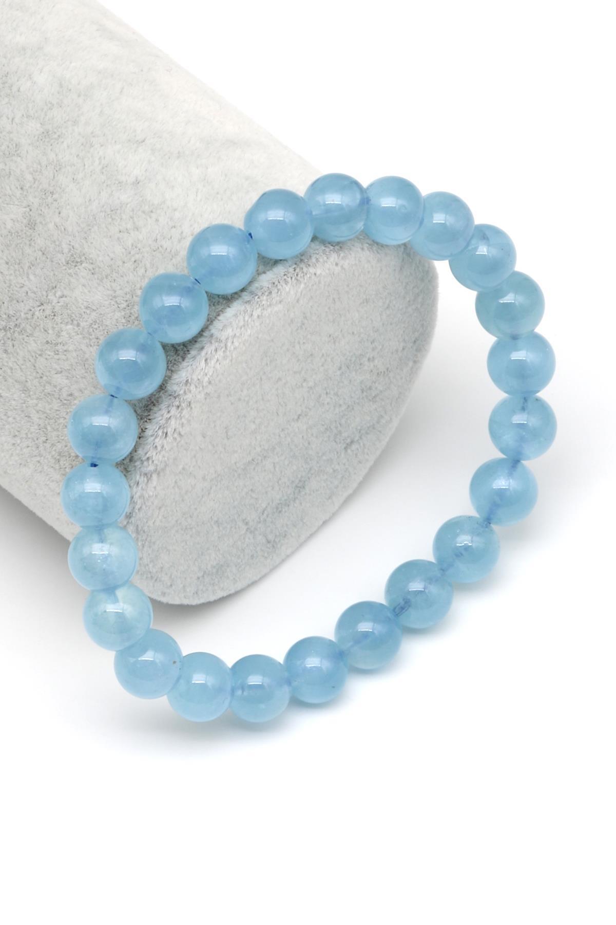 Akuamarin Doğal Taş Bileklik 8 mm Küre Kesim