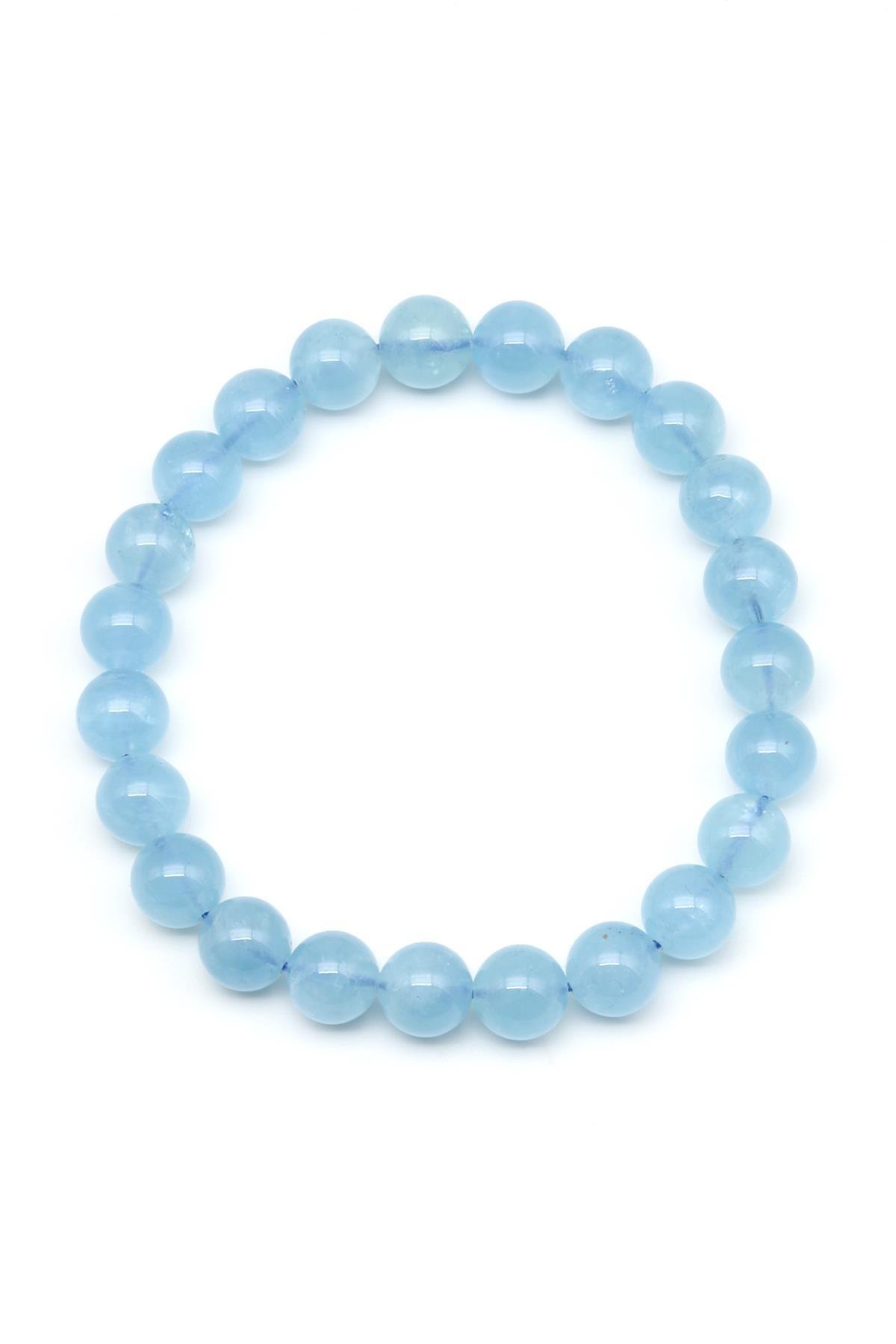 Akuamarin Doğal Taş Bileklik 8 mm Küre Kesim