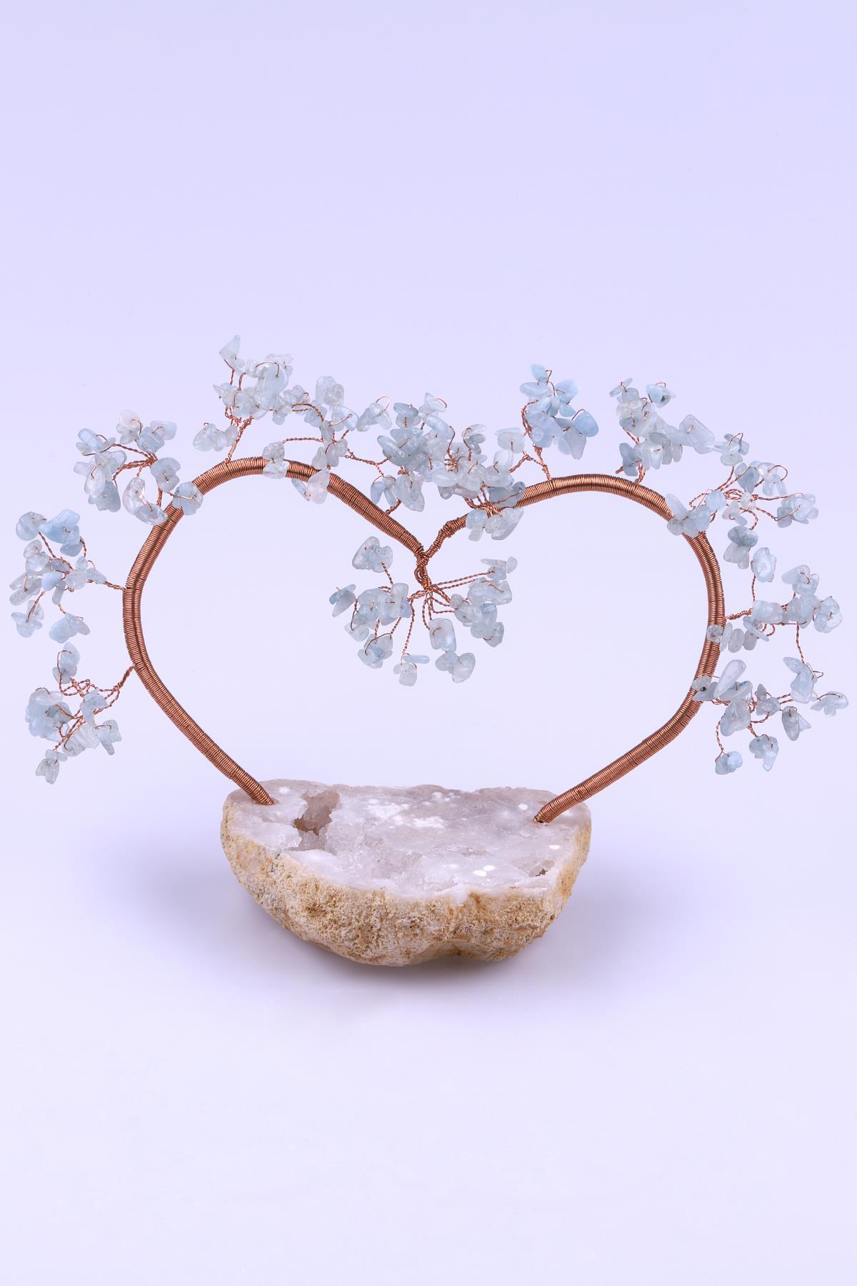 Akuamarin Doğal Taş Kalp Model Ağaç