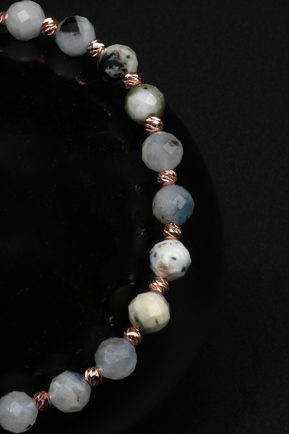 Akuamarin Doğal Taş Makrome Örme Bileklik Fasetli Küre Kesim