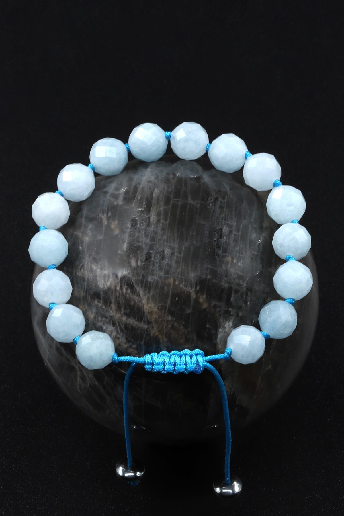 Akuamarin Doğal Taş Makrome Örme Bileklik