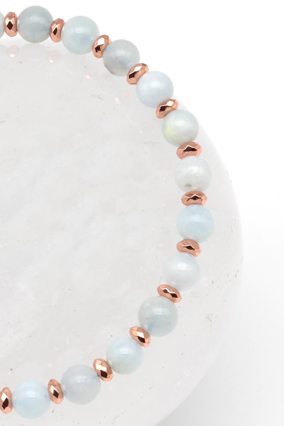 Akuamarin Doğal Taş Makrome Örme Bileklik Küre Kesim