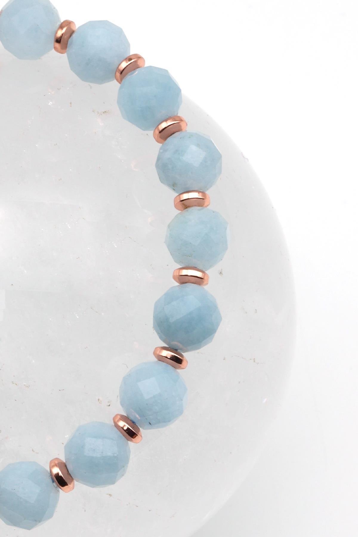 Akuamarin Doğal Taş Makrome Örme Bileklik Fasetli Kesim