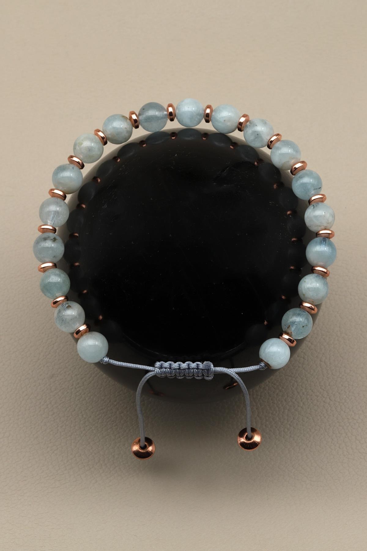 Akuamarin Doğal Taş Makrome Örme Bileklik