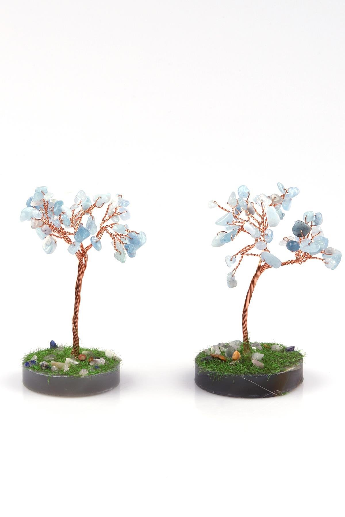 Akuamarin Doğal Taş Tel Sarmalı Tasarım Ağaç