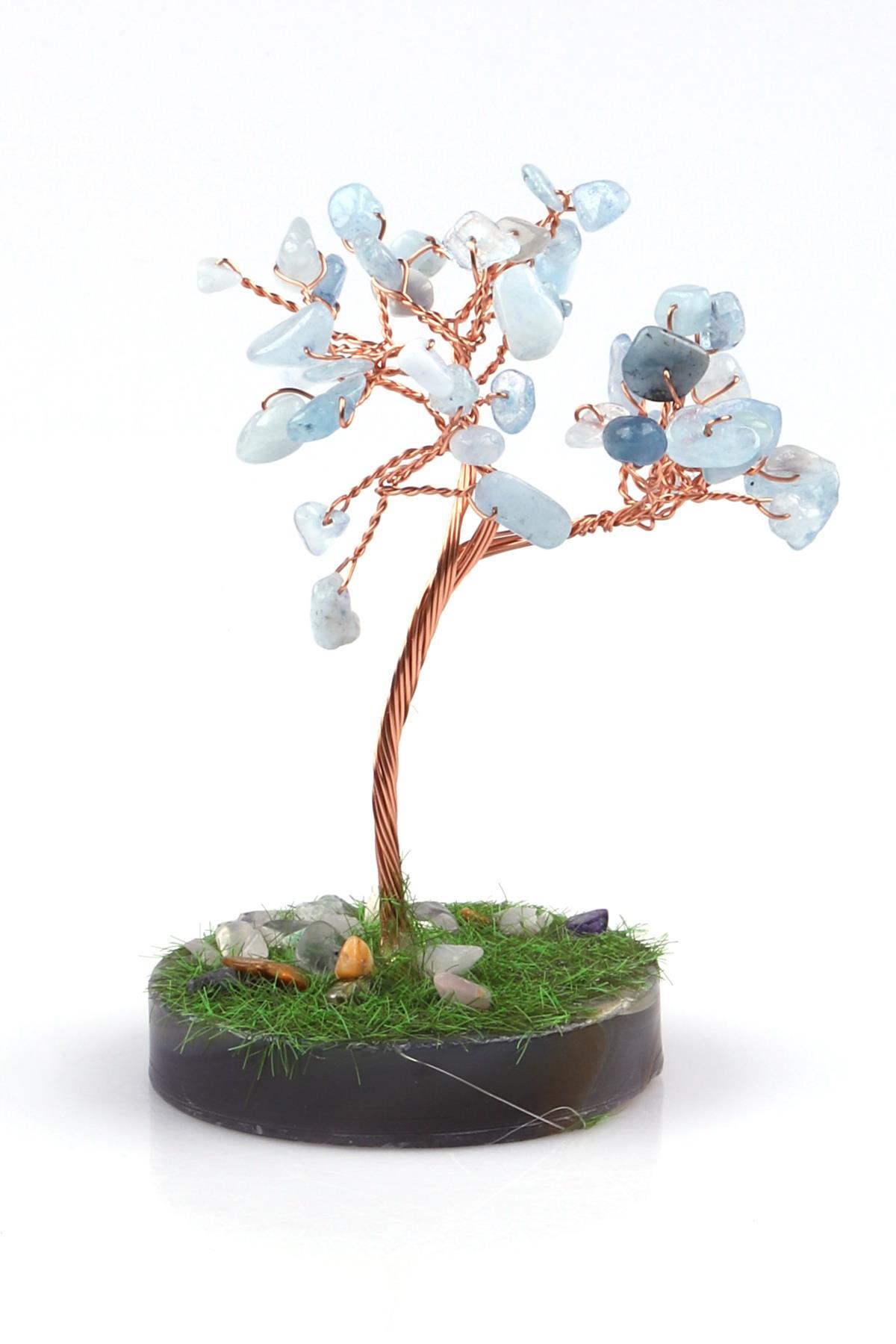 Akuamarin Doğal Taş Tel Sarmalı Tasarım Ağaç