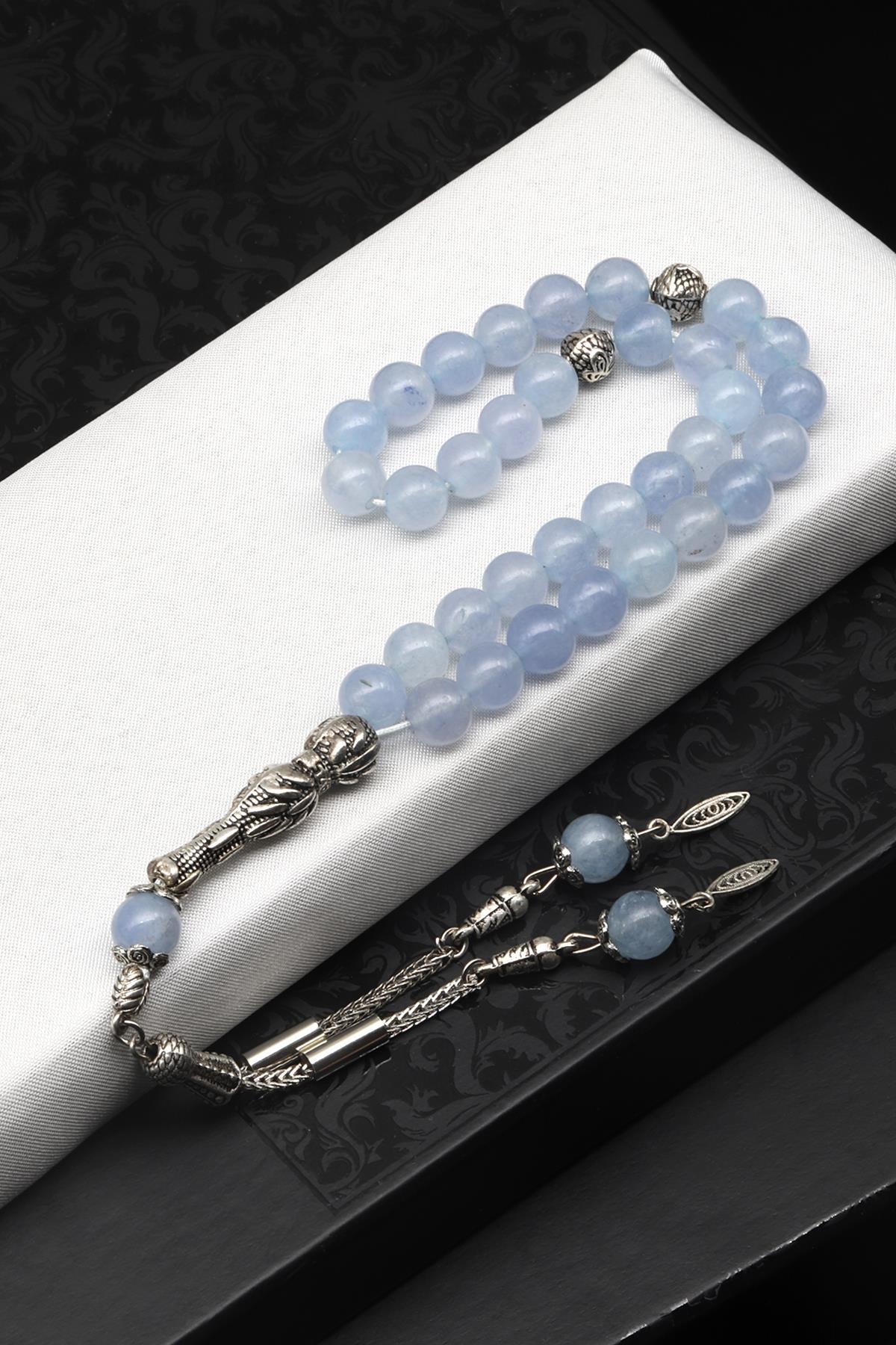 Akuamarin Doğal Taş Tesbih 8 mm Küre Kesim