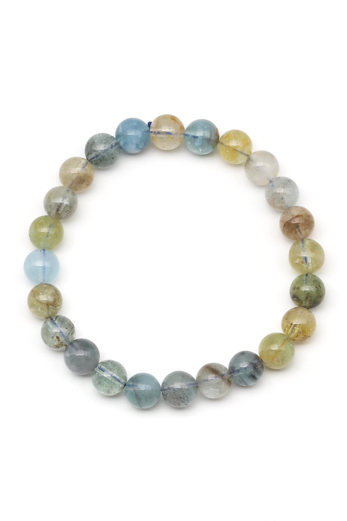 Akuamarin-Heliodor Doğal Taş Bileklik 8 mm Küre Kesim