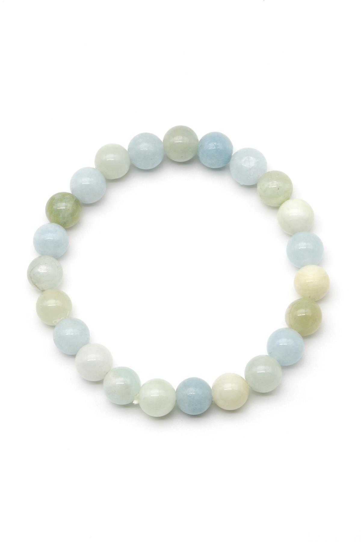 Akuamarin-Heliodor Doğal Taş Bileklik 8 mm Küre Kesim