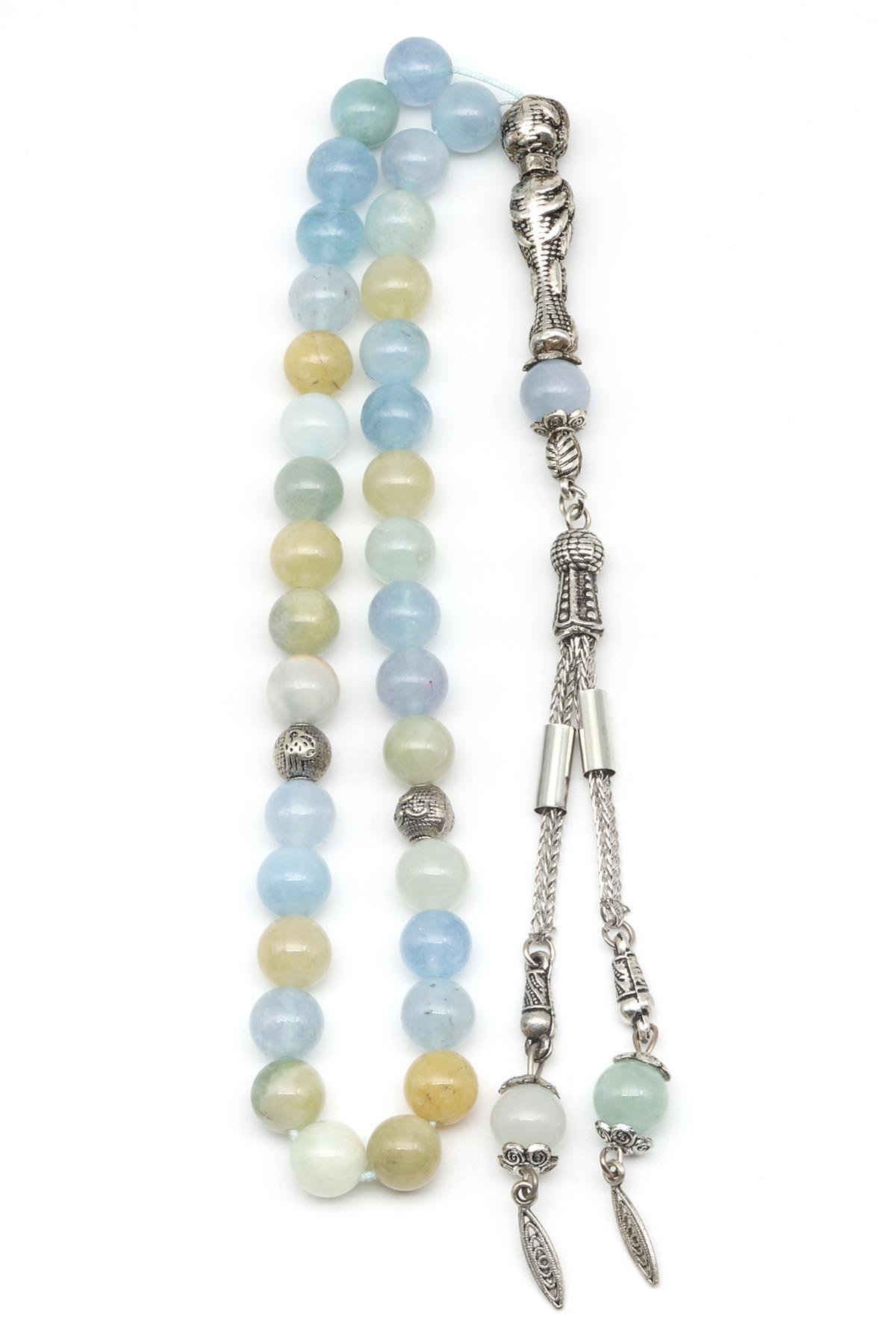 Akuamarin - Heliodor Doğal Taş Tesbih 8 mm Küre Kesim