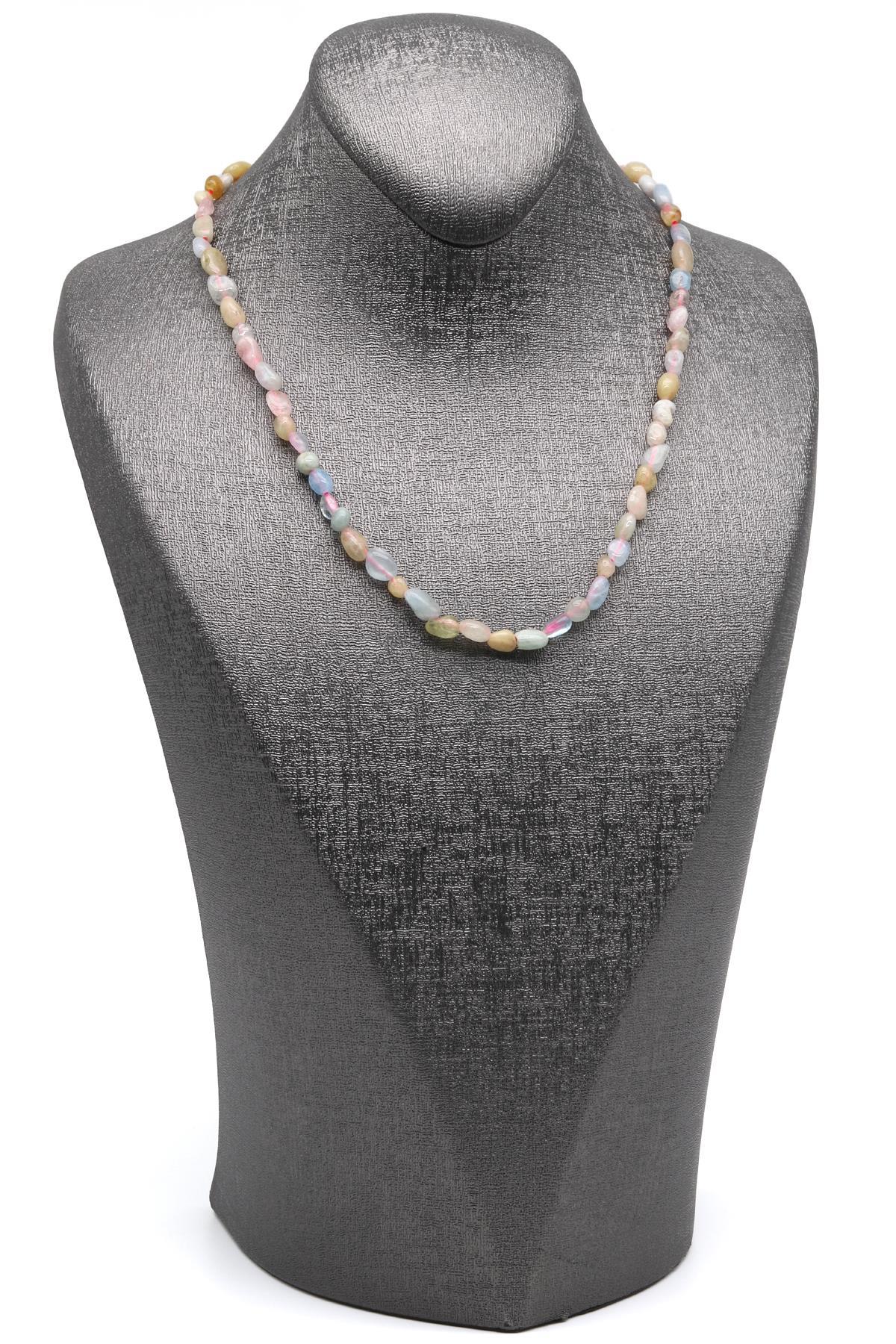 Akuamarin-Heliodor-Morganit ( Çelik Klipsli ) Doğal Taş Kolye Mercimek Kesim