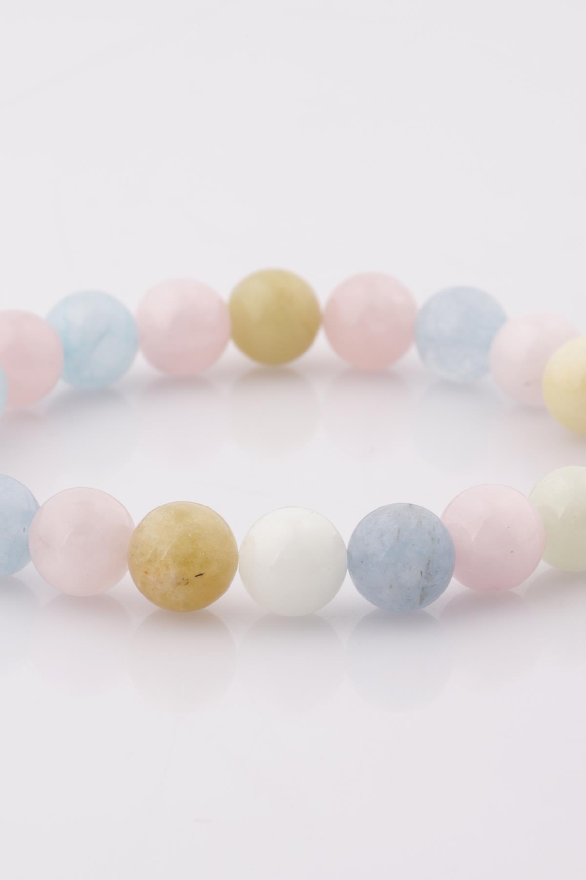 Akuamarin - Heliodor - Morganit Doğal Taş Bileklik 8 mm Küre Kesim