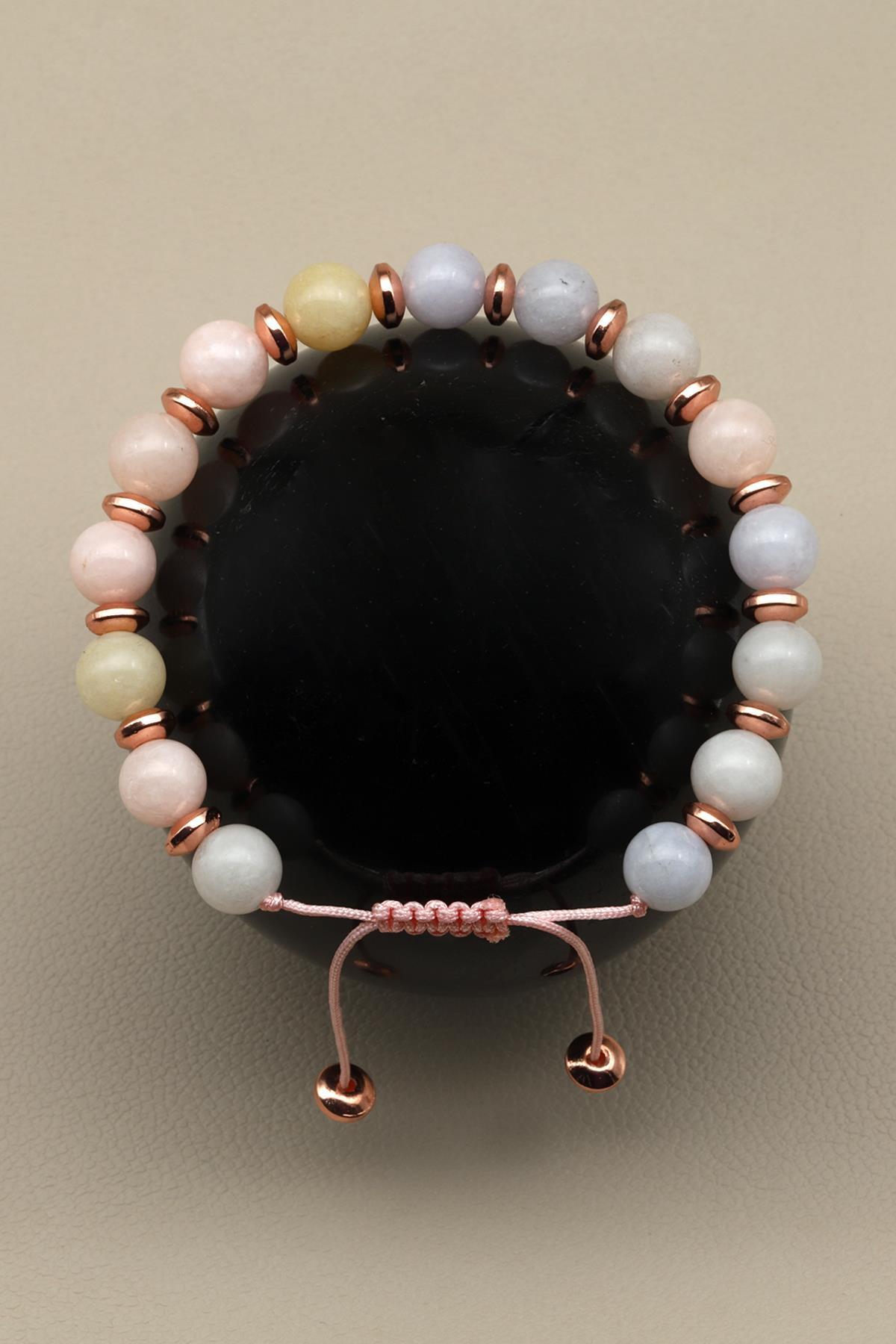 Akuamarin - Heliodor - Morganit Doğal Taş Makrome Örme Bileklik