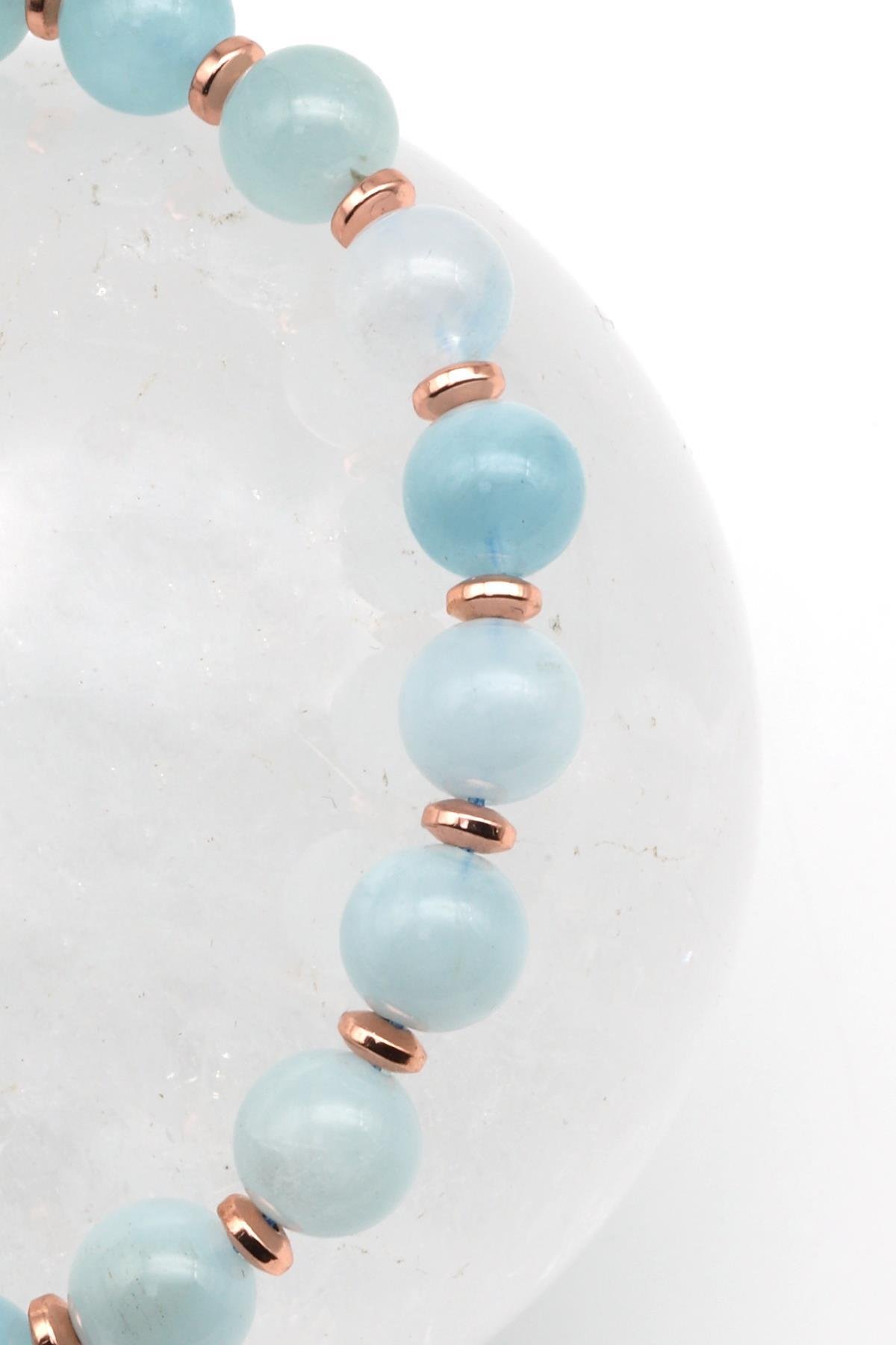 Akuamarin - Hematit Doğal Taş Makrome Örme Bileklik