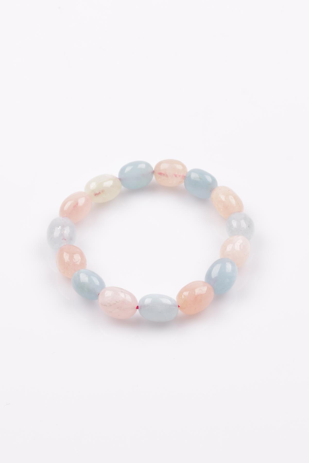 Akuamarin - Morganit Doğal Taş Bileklik 9 x 11 mm Şekilsiz Kesim