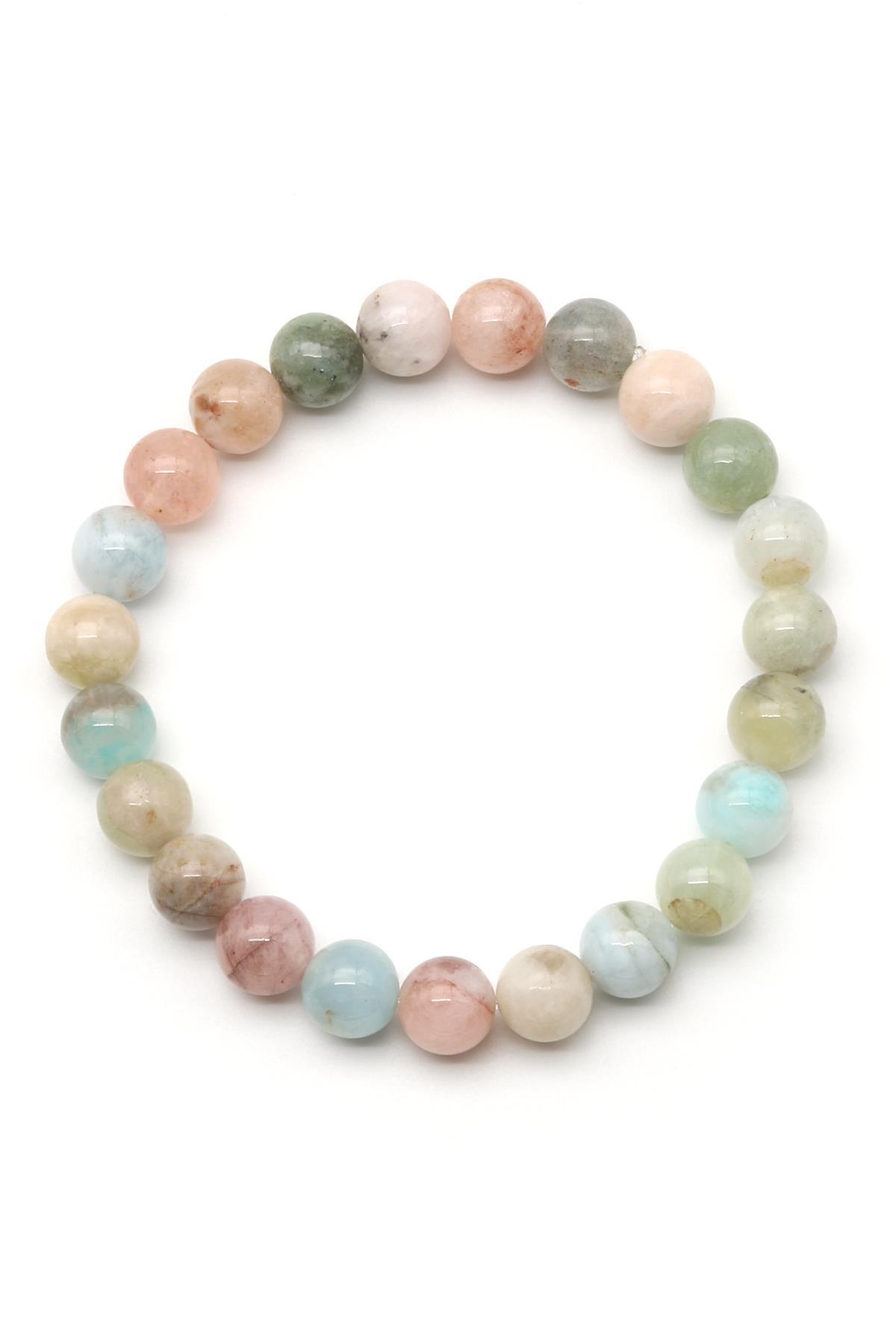 Akuamarin-Morganit-Heliodor Doğal Taş Bileklik 8 mm Küre Kesim