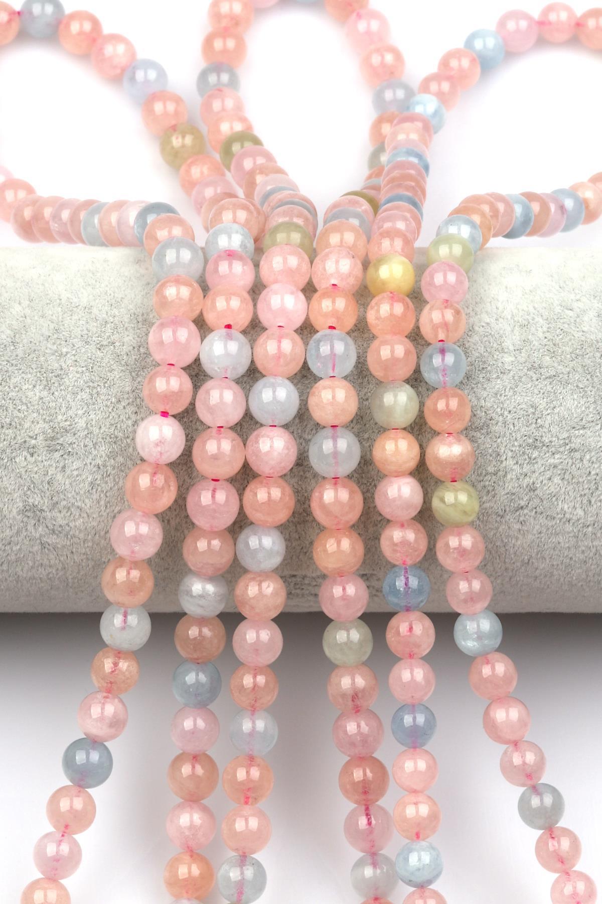 Akuamarin - Morganit - Heliodor Doğal Taş Dizi 6 mm Küre Kesim